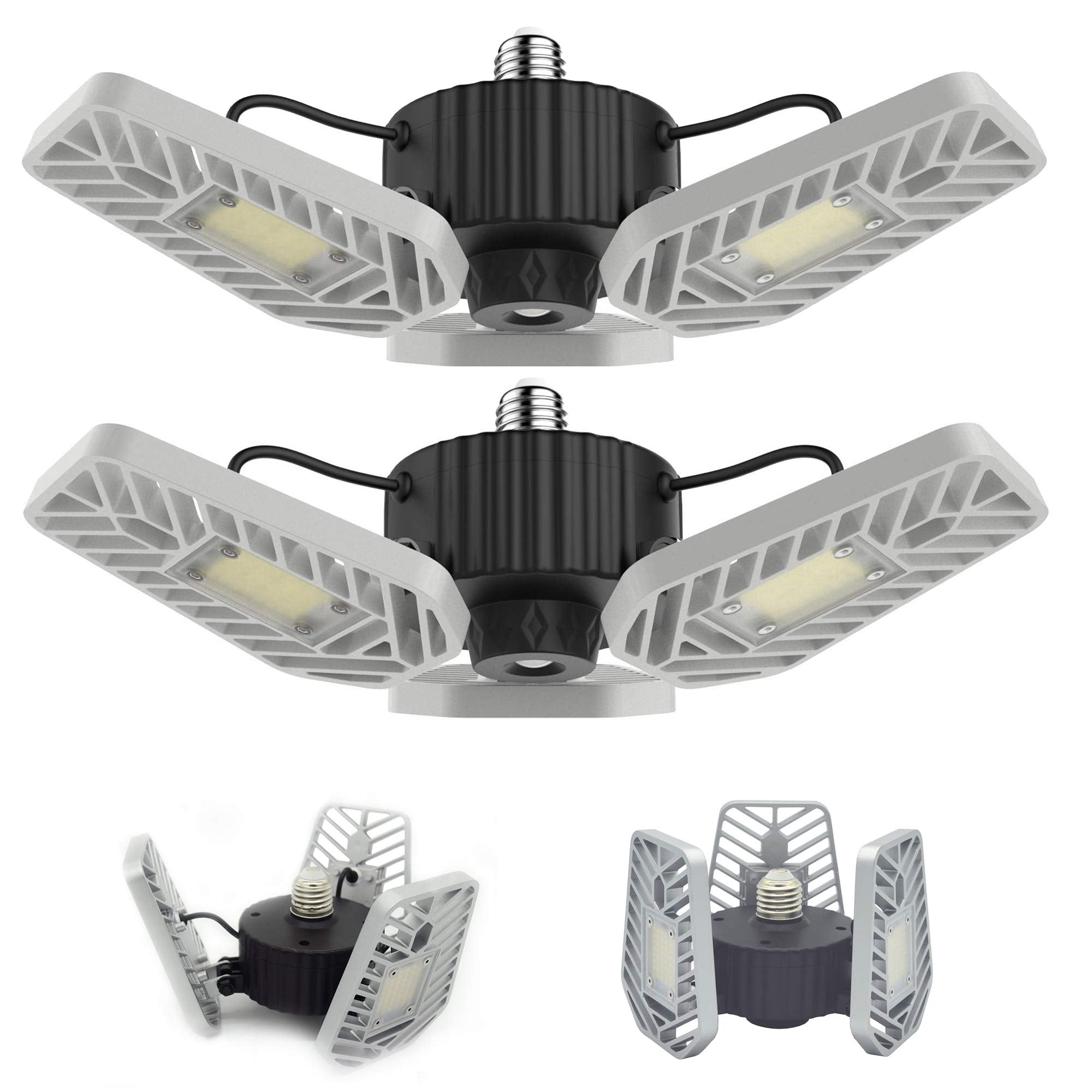 LZHOME 2-Pack LED Garage Lights, 6500Lumens E26/E27 Adjustable Trilights Ceiling Light,60W LED Light, CRI>80, 5000k Nature, Gara