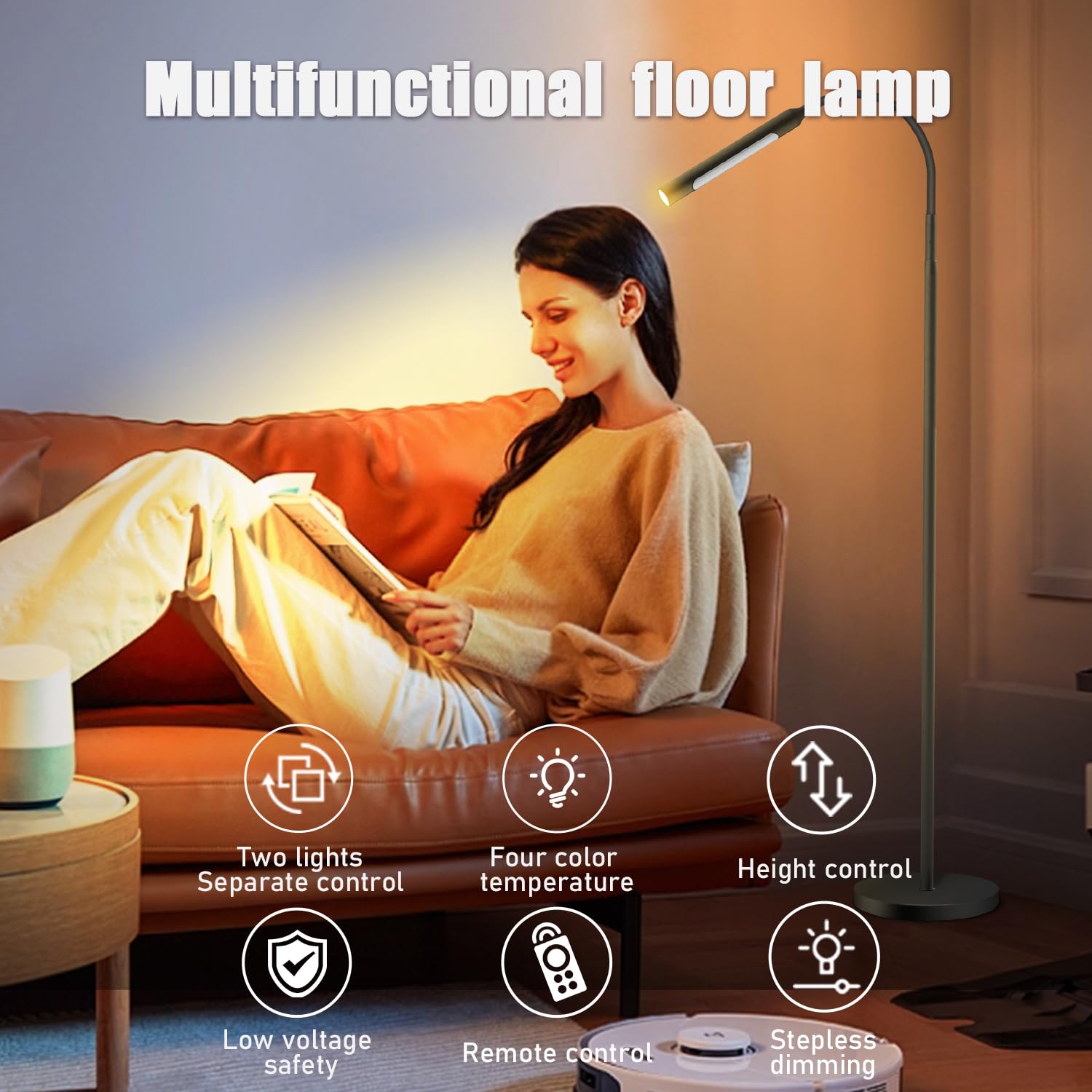 Giantlumi Floor Lamp For Living Room, Bedrooms,Work Study And Home Decor.Modern Reading Standing Lamp.With Remote Control.4 Colo