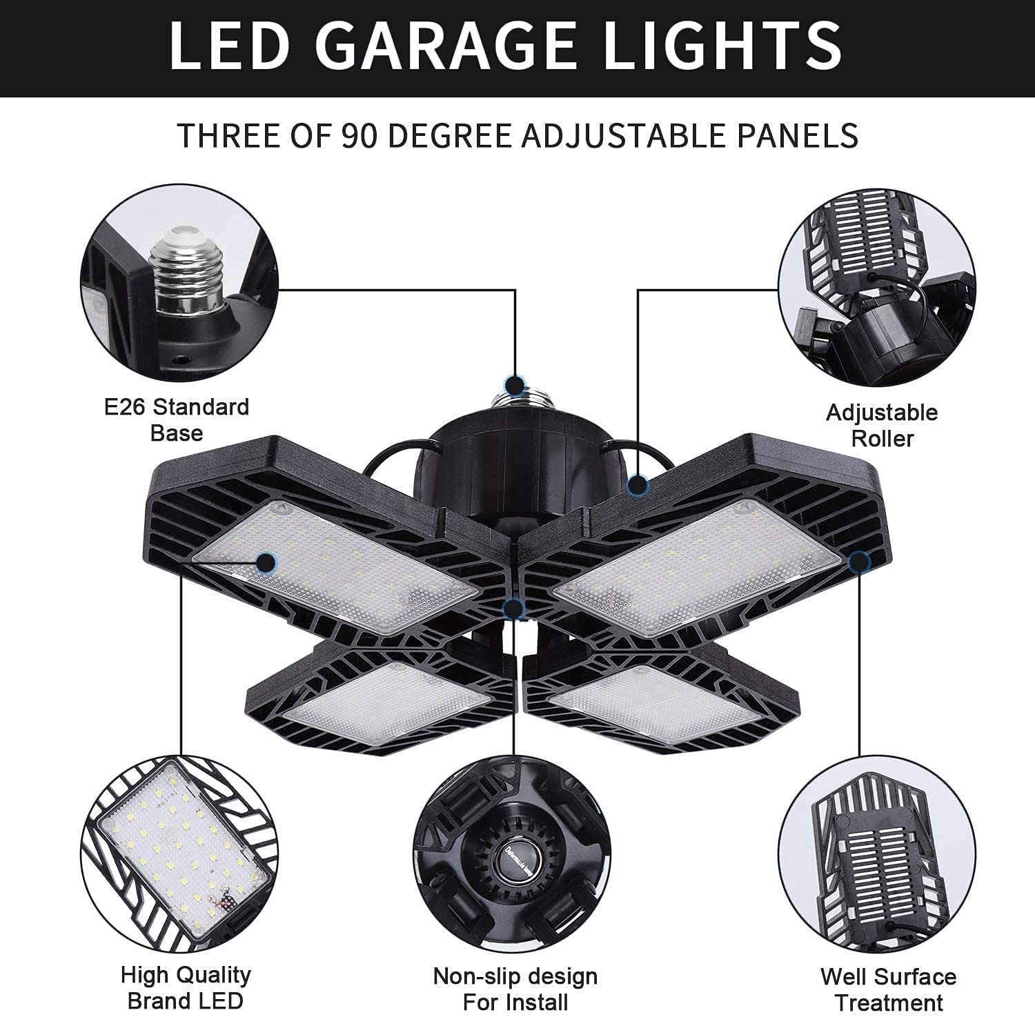 2Pack Led Garage Lights,100W Deformable Led Lighting 10000Lm E26 Daylight 6000K Super Bright Adjustable Lights For Warehouse