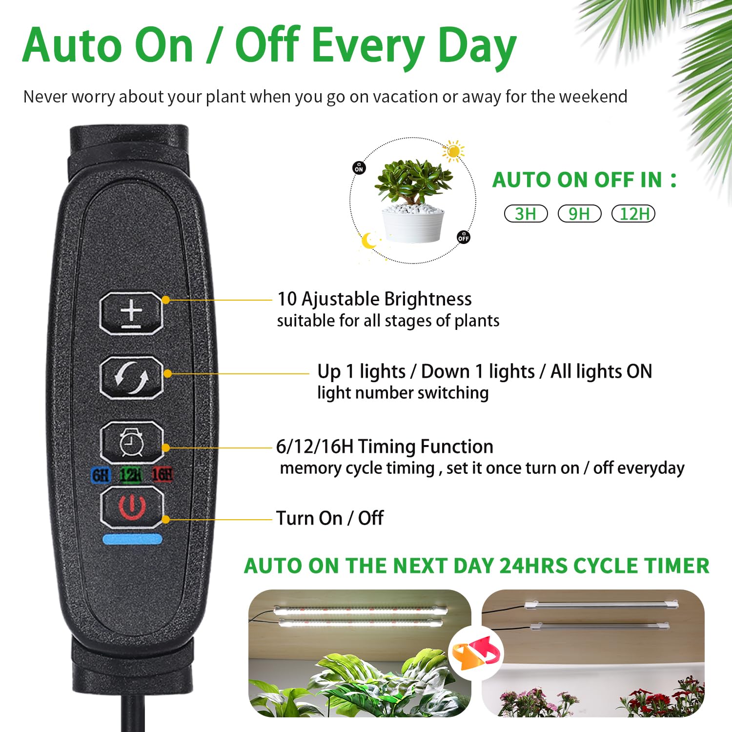 RWNTAO LED Grow Light Strips, Full Spectrum 15.7", 120 LEDs, 4 Install Methods, Timer, Dimmable, Red/White, Model ZWLDT-