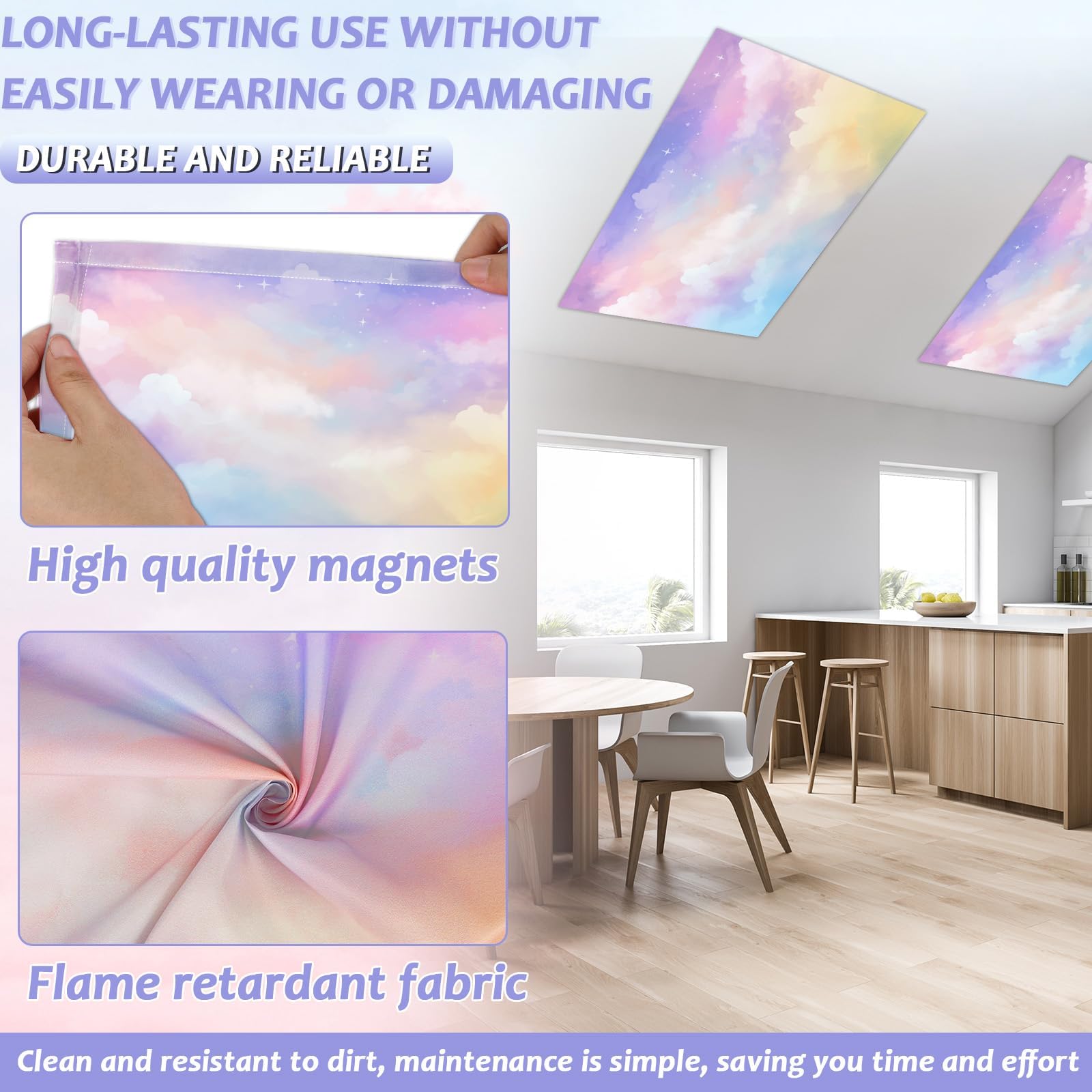 Wiooffen 8 Pcs Fluorescent Light Covers - 4x2 Feet, Polyester, Rainbow Color, Easy Install for Classroom & Office