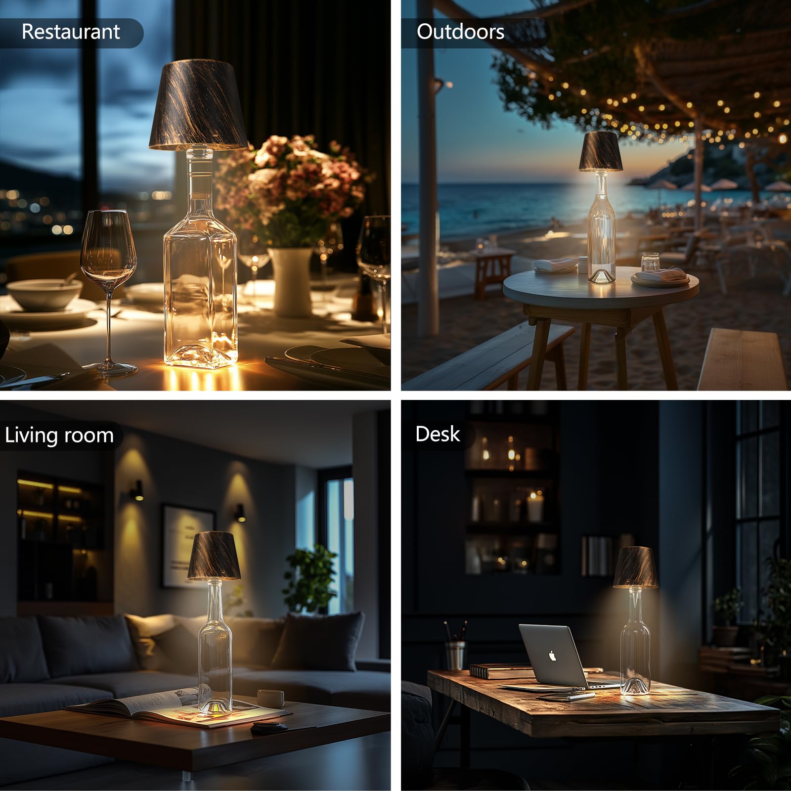 Mebaraul 3600mAh Rechargeable Wine Bottle Lamp, Touch Dimming, Bronze, Model JP001