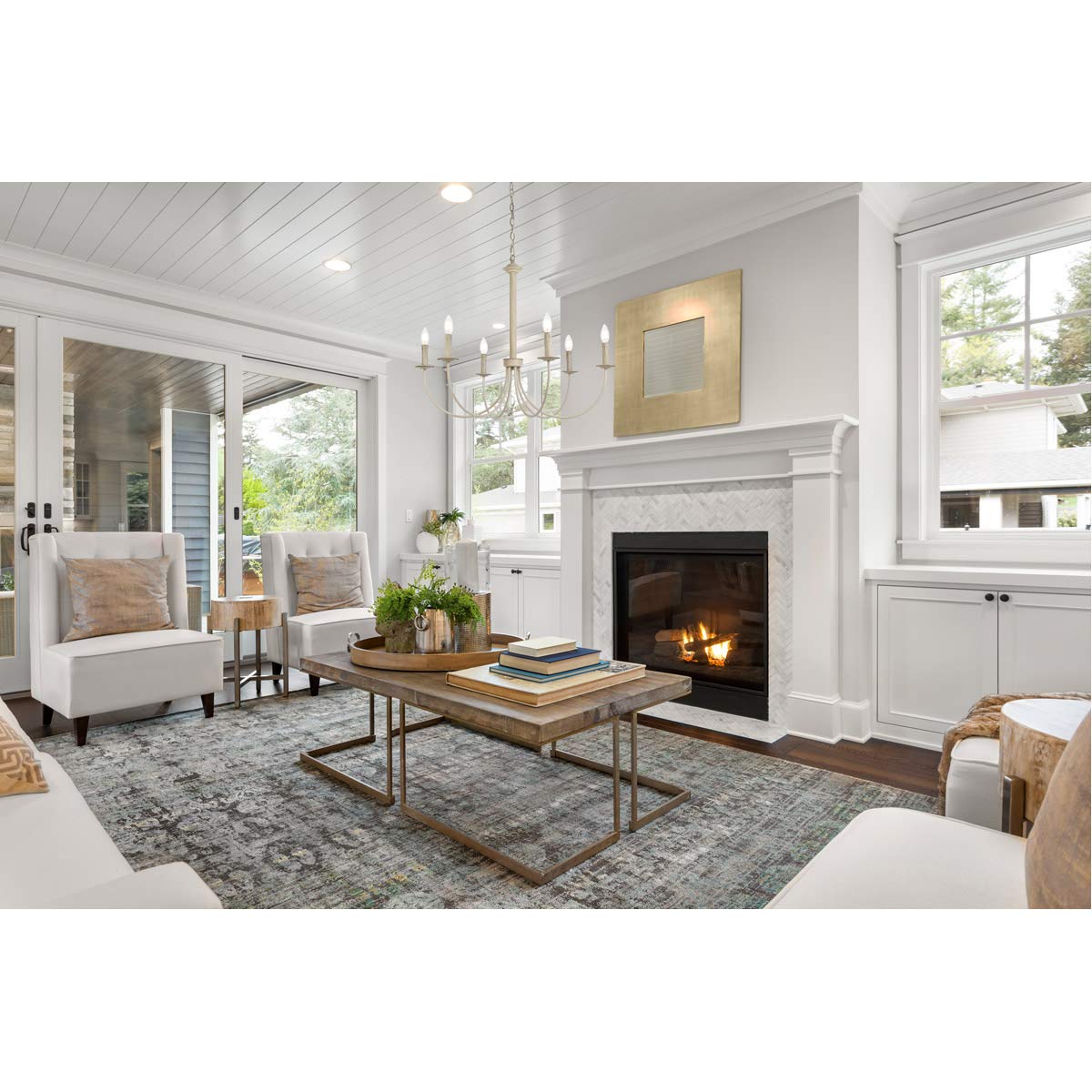 Living District Brielle 6-Light Mid-Century Metal Pendant in Weathered Dove