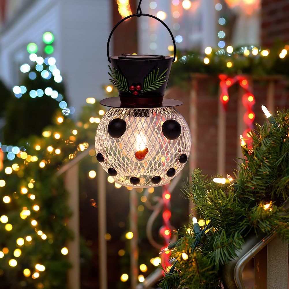 Starsoul Solar Christmas Snowman Lanterns Outdoor Waterproof  Hanging Christmas Led Solar Light Decorations  White Holiday Snowman Lantern For Garden  Patio  Yard  Porch  Gifts For Mom