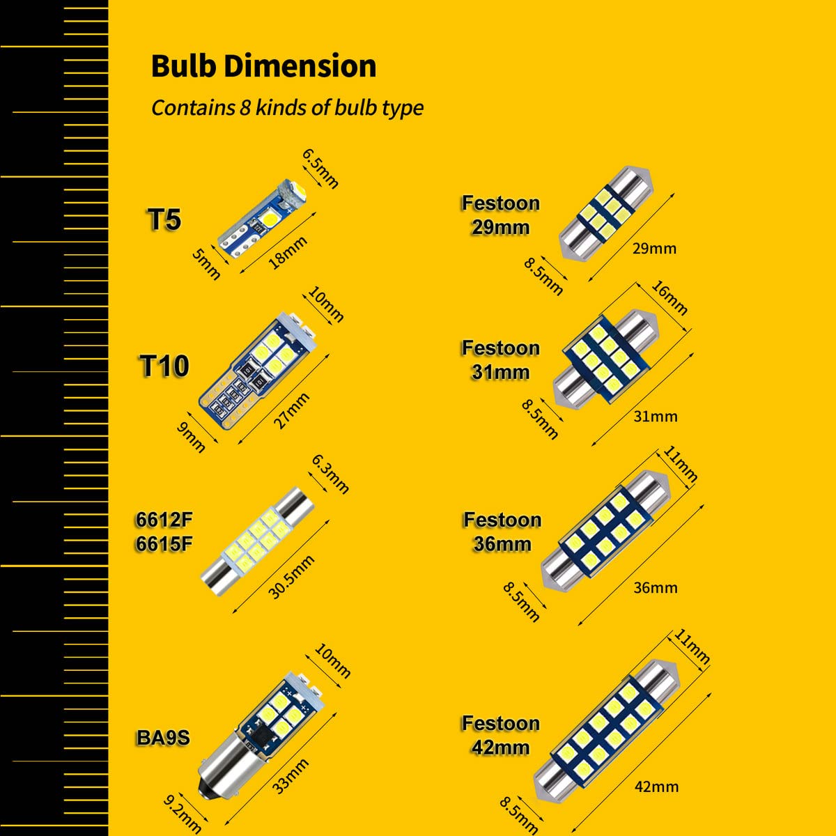 Ebaifun 42-Pack White 12V De3175 6418 6411 T10 2825 Ba9S 64111 T5 74 6612F 6615F 31Mm 36Mm 41Mm Led Bulb Kit For Car Truck Interior Map Dome Vanity Mirror Trunk Door Courtesy License Plate Light