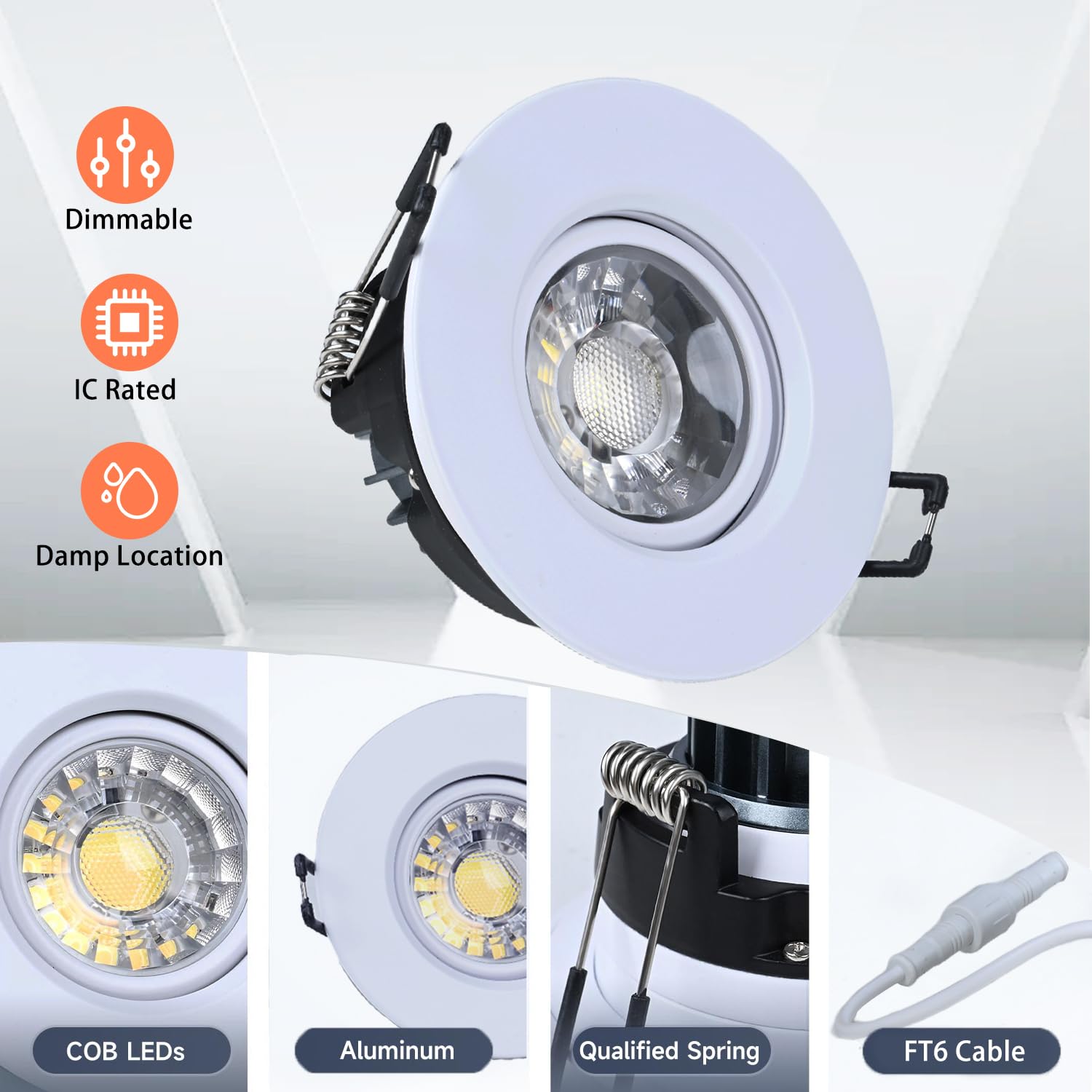 ZYC Gimbal LED Recessed Lights - 3 Inch, 4 Pack, White Trim, Aluminum, 5 Color Temperature Selectable, Model G-BW-3R