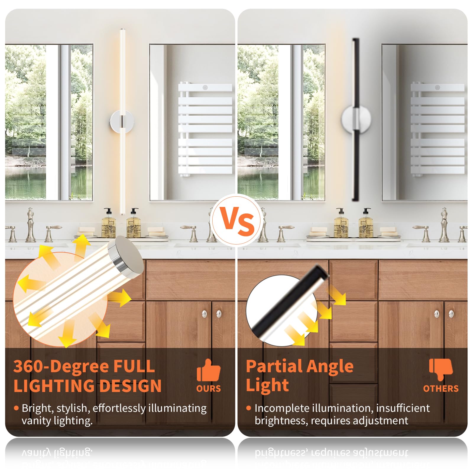 Bathroom Vanity Lights 39 Inch Long Bathroom Light Fixtures Over Mirror Dimmable Led 360 Full Lighting Vanity Light Bar Modern W