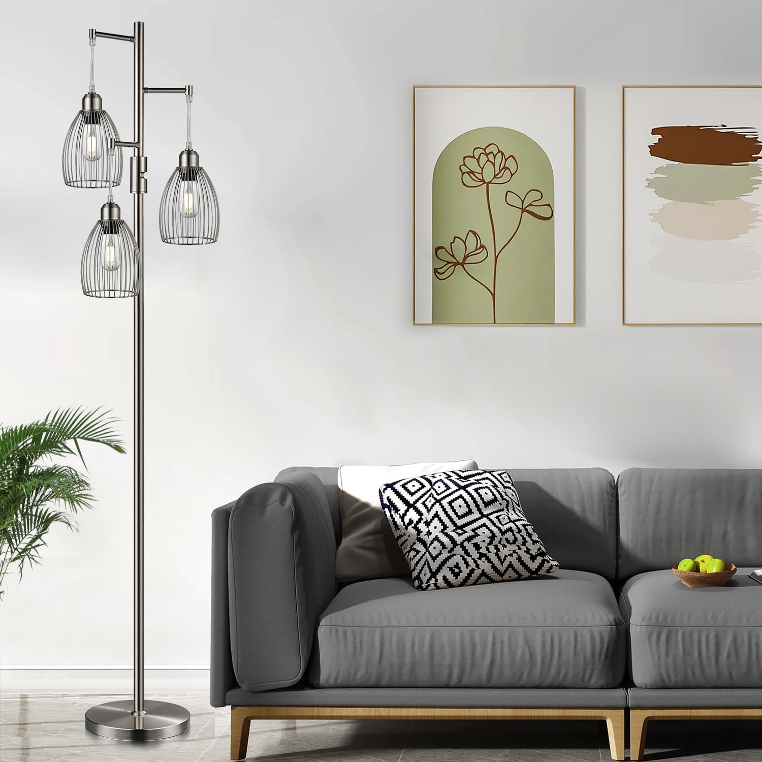 Dimmable Floor Lamp, Metal, 3 X 800Lm Led Edison Bulbs Included, Industrial Floor Lamp Standing Tree Lamp With Elegant Teardrop
