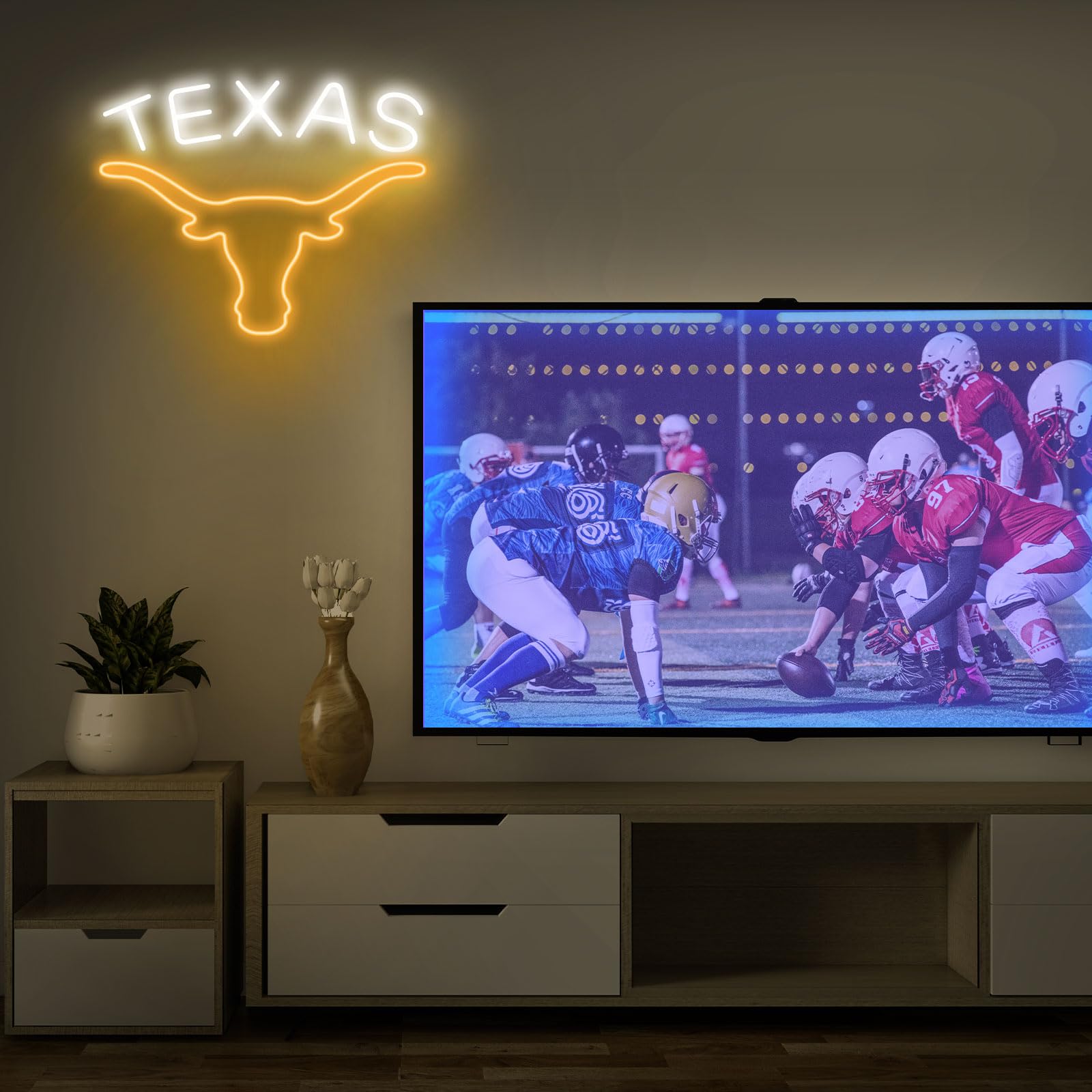 moweek TEXAS Longhorn Neon Sign - Adjustable Brightness LED Wall Decor, 15inx17in, Yellow, USB Powered, Cow Model