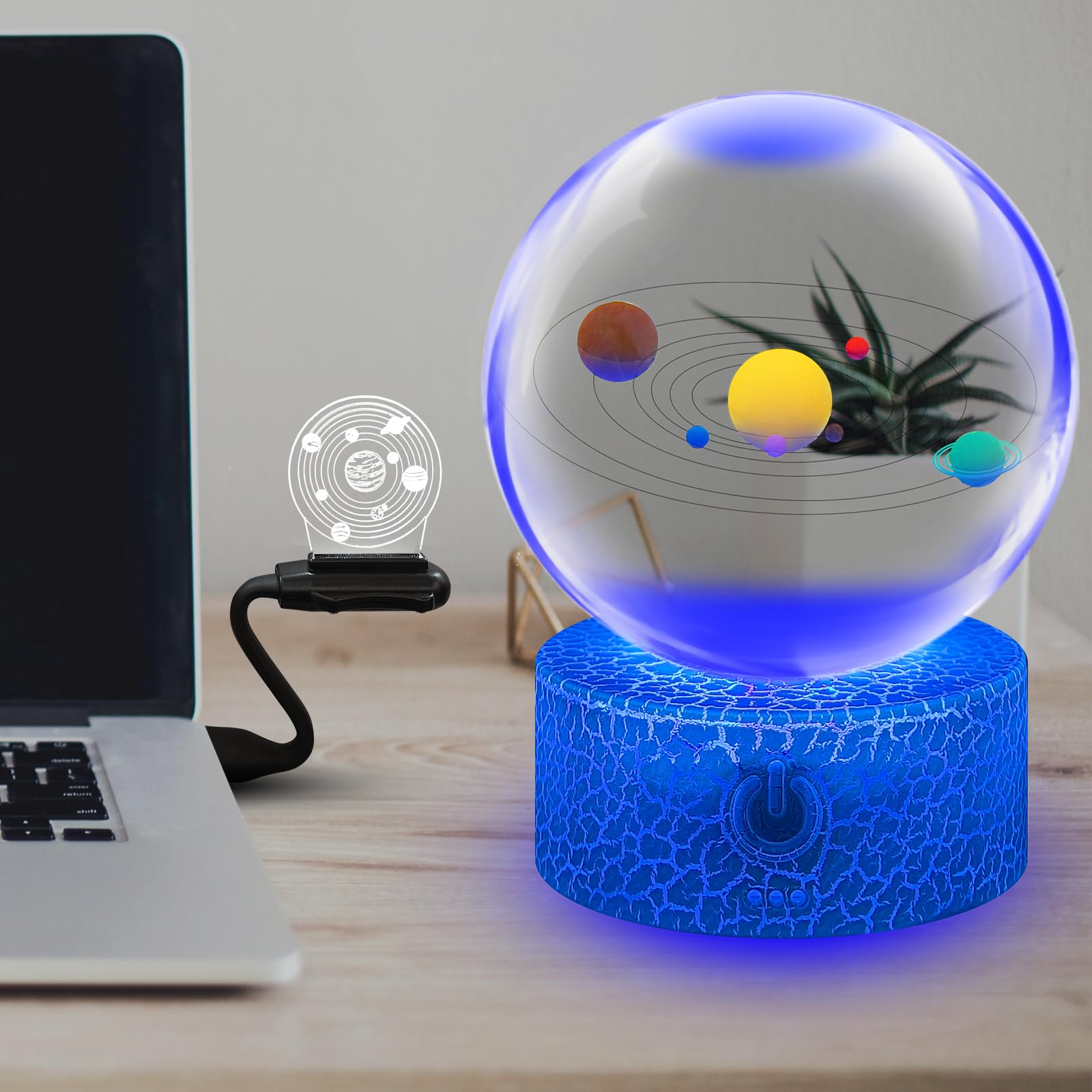 Crystal Ball Lamp 3D Crystal Ball Solar Colorful 9 Planets Sun Earth Mars Lamp with Touch Stand LED 16 Colors Changing Dimmable