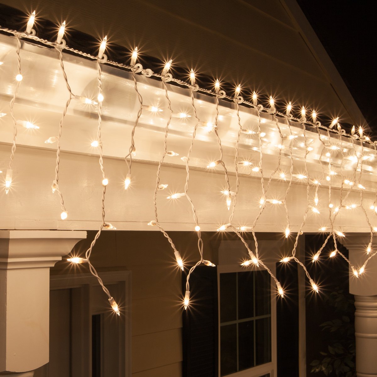 Kringle Traditions 8.5 ft Clear Icicle Lights - White Wire, Indoor/Outdoor Holiday Lighting