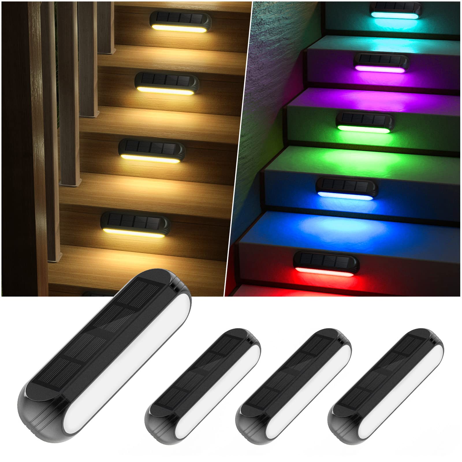 Ahaorigin Solar Outdoor Lights For Deck 4 Pack, Upgraded Rgb Solar Fence Lights With Color Changing & Warm White Mode, Waterproo