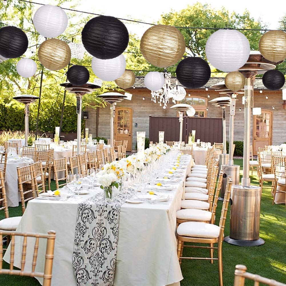 zilue Paper Lanterns 15pcs Decorative Party Supplies Black/Gold for Wedding, Graduation, Anniversary, Birthday - Model PL100306
