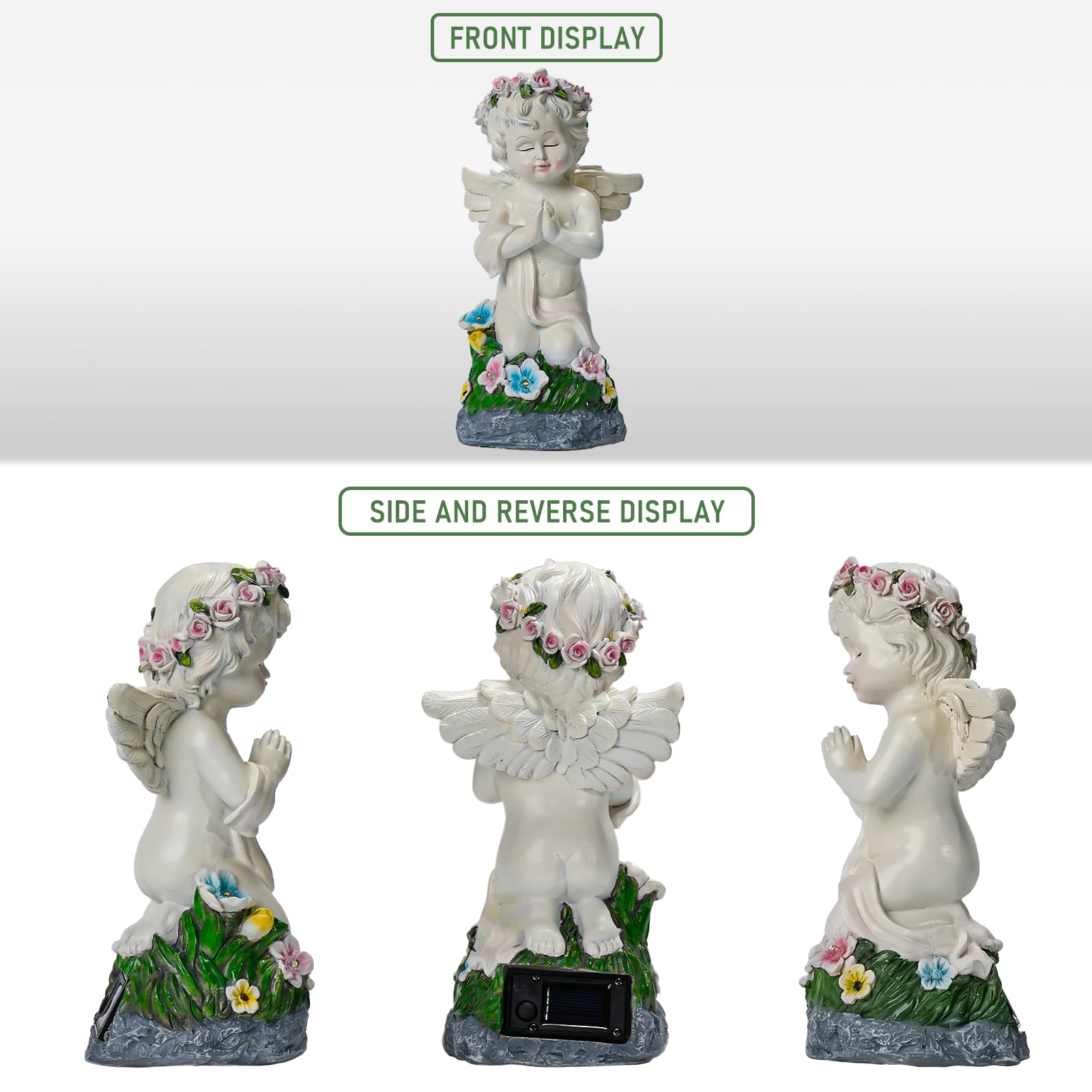 Pohabery Angel Garden Decor Solar Angel Figurines With Flower Lights Birthday Gifts For Women Angel Statue For Patio Lawn Yard Balcony Home Decor