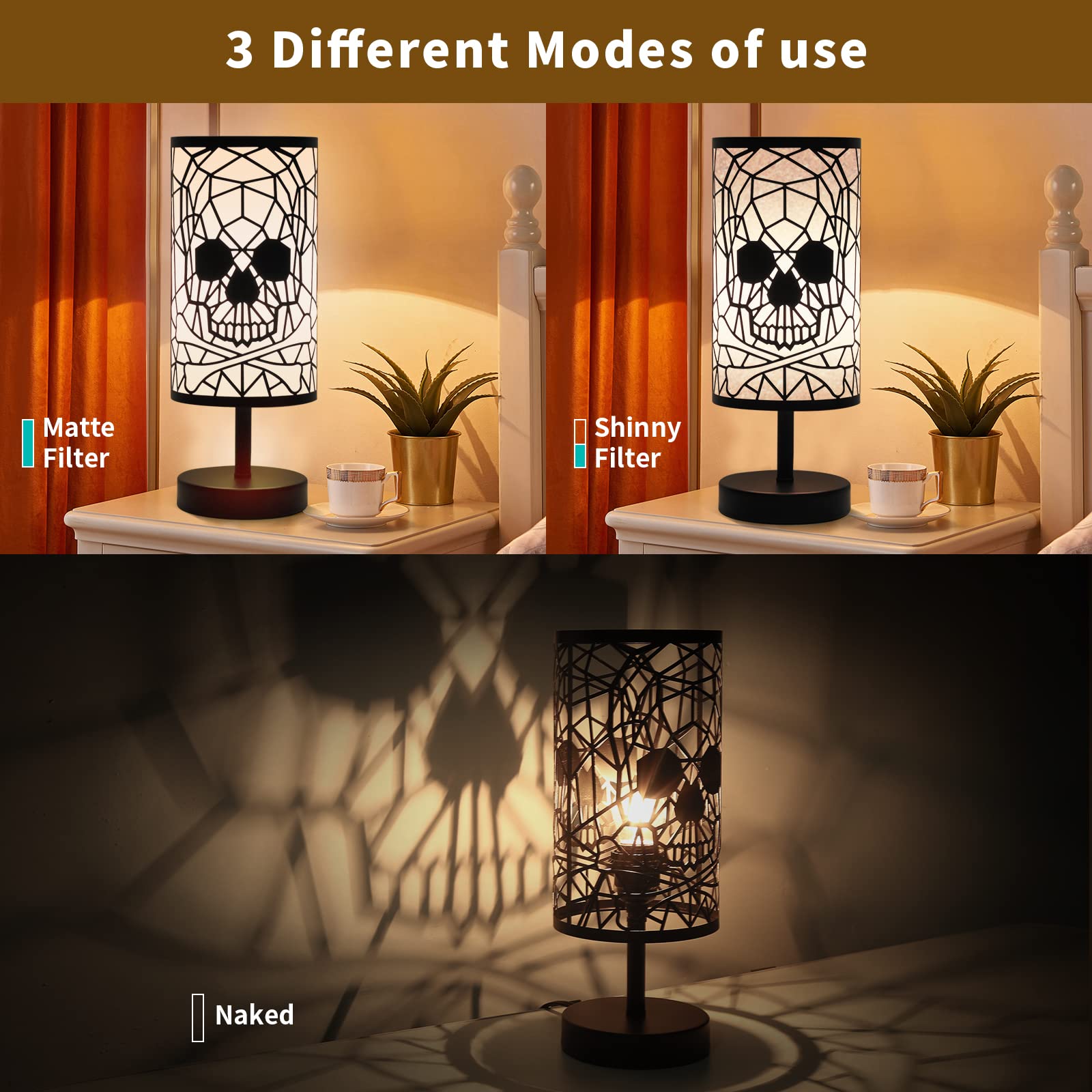 Black Skull Lamp,Acomycici 3-Way Dimmable Touch Control Table Lamp For Gothic Decor, Best Ideal Gift,Anniversary Birthday Gifts Halloween Christmas Decorations Skull Light (Bulb Included)