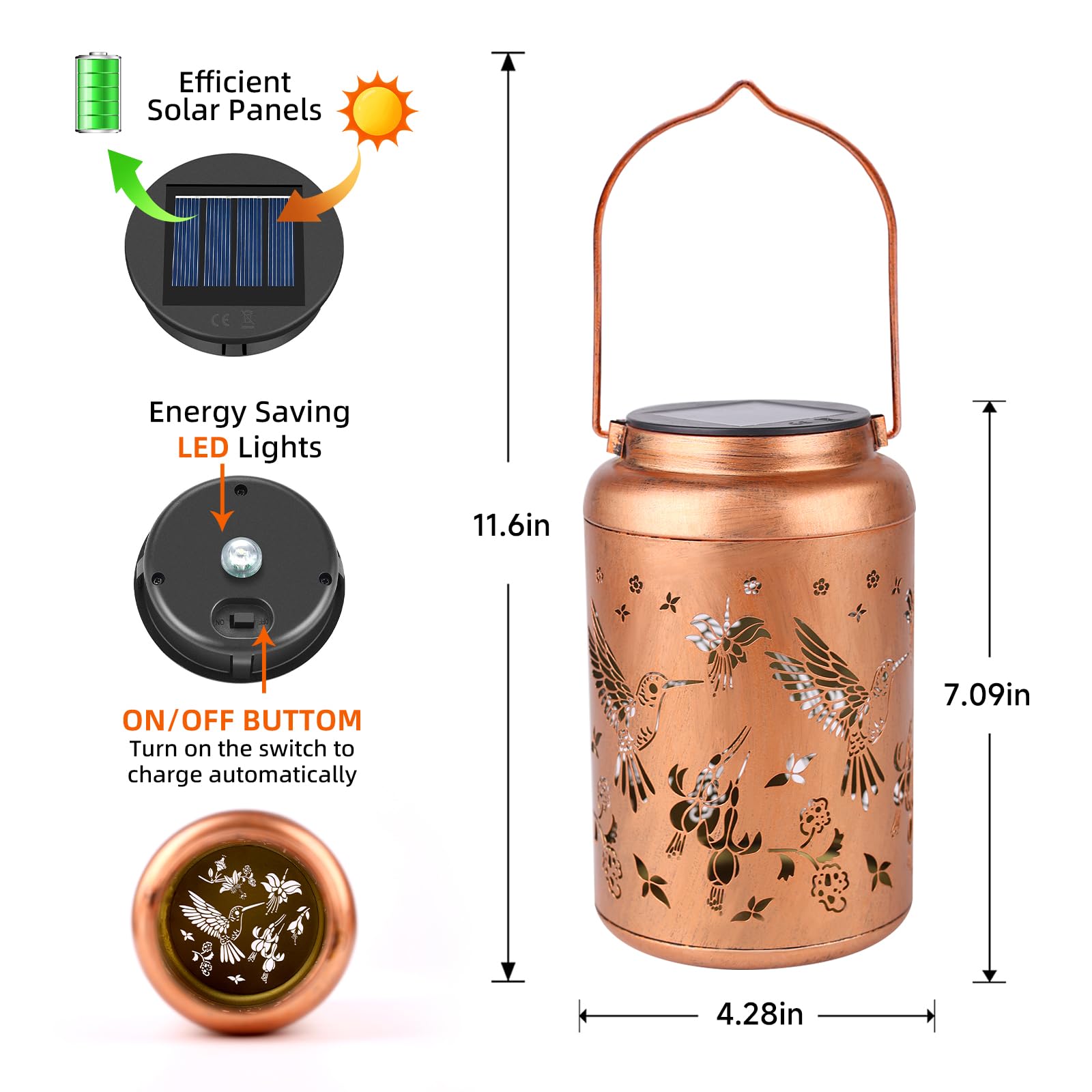 Solar Lanterns Outdoor Waterproof Hummingbird Hanging Solar Lights,Hollowed Metal Lantern Light Decorative For Garden,Patio,Yard