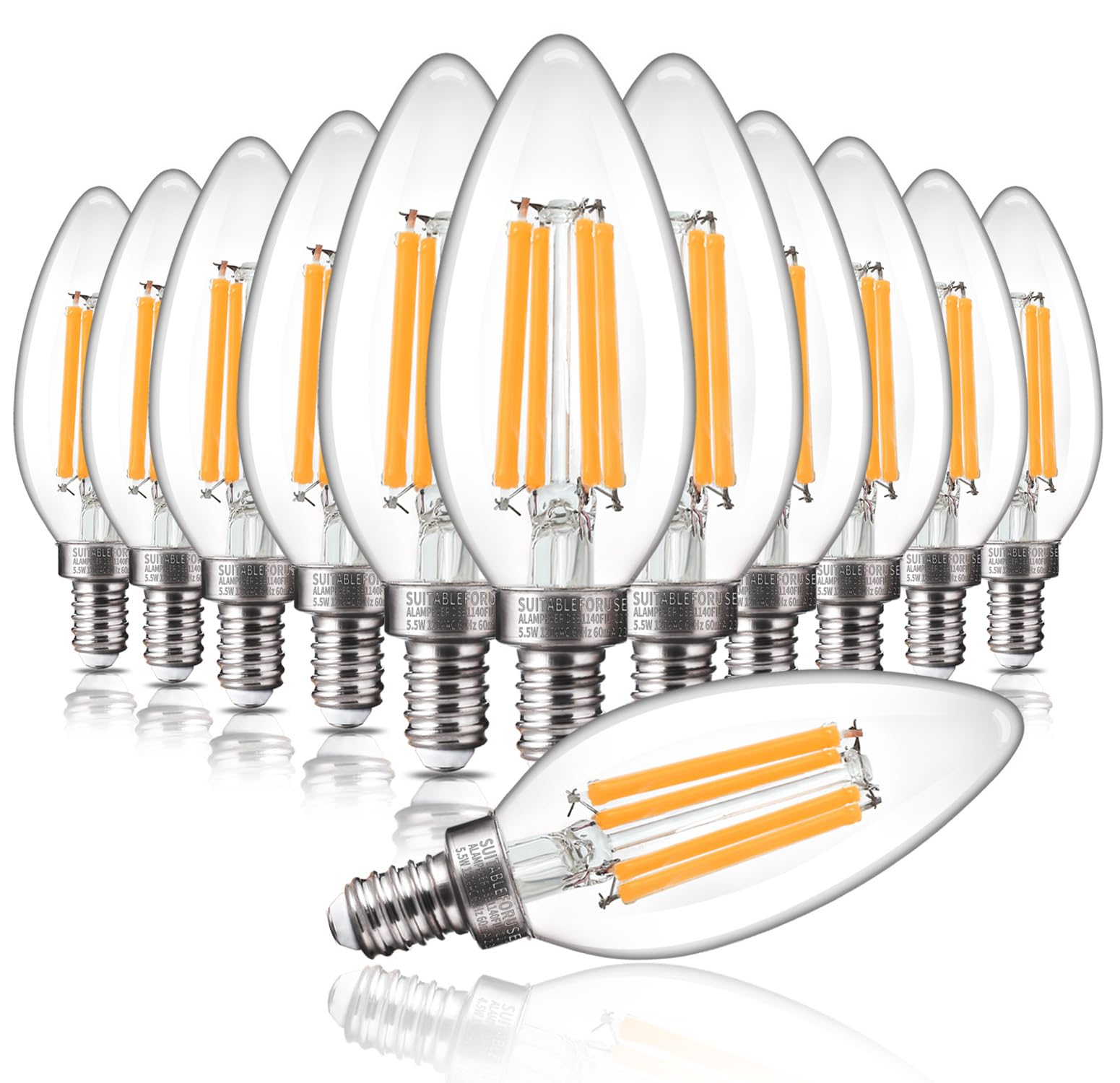 ALAMPEVER E12 LED Bulb 100W Equivalent B11 2700K Soft White 5.5W 12 Pack Glass