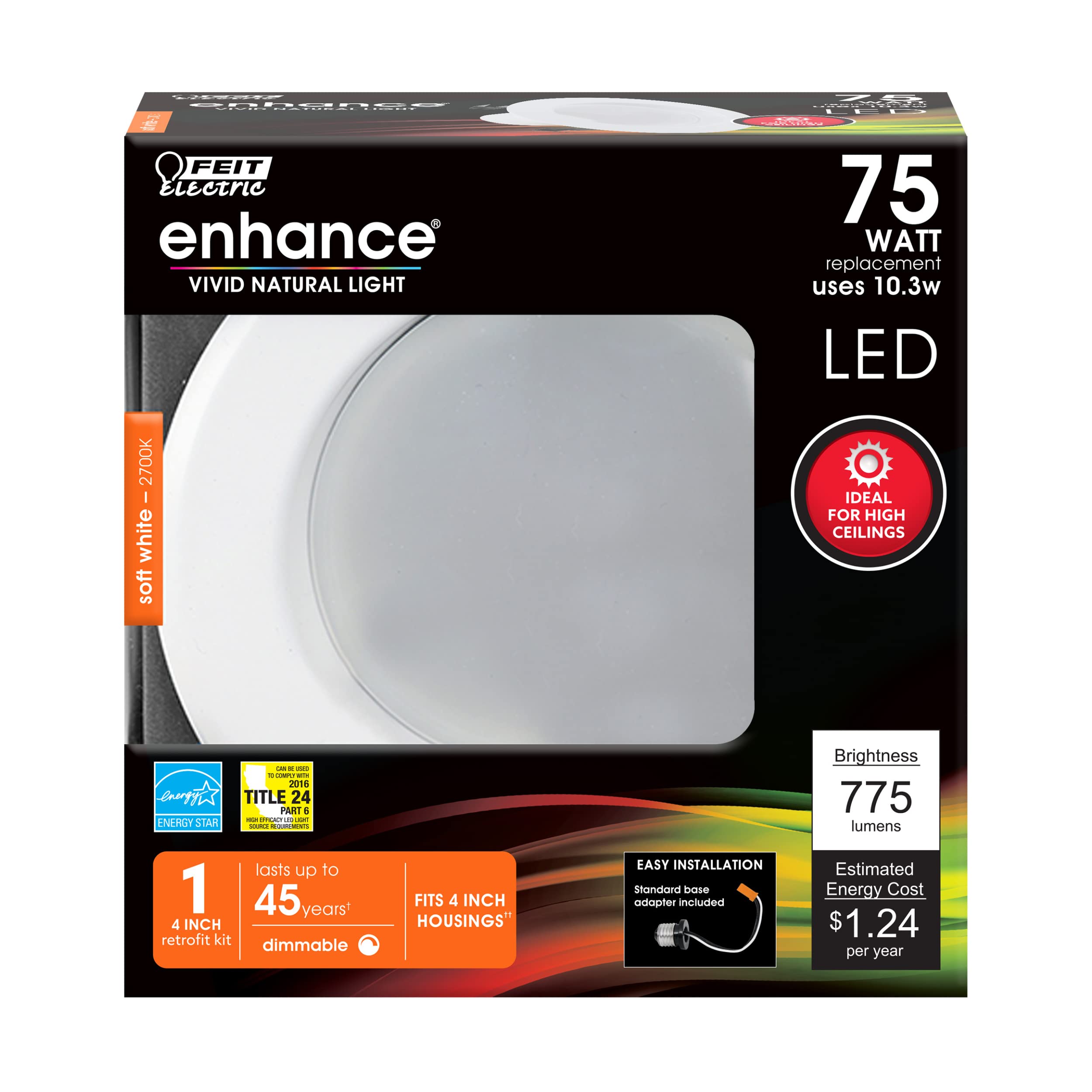 Feit Electric 4 Inch Led Recessed Lighting Retrofit Downlight - Pre-Mounted Trim - Standard Base Adapter - 3000K Bright White -