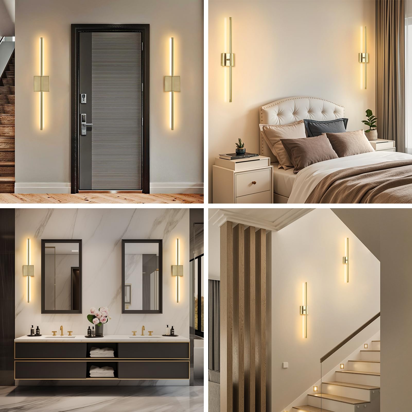Danhh Wall Sconce, Dimmable 3000K-6000K, Rechargeable, 350° Rotate, 1 Pack, Metal, Gold, Model HCP042