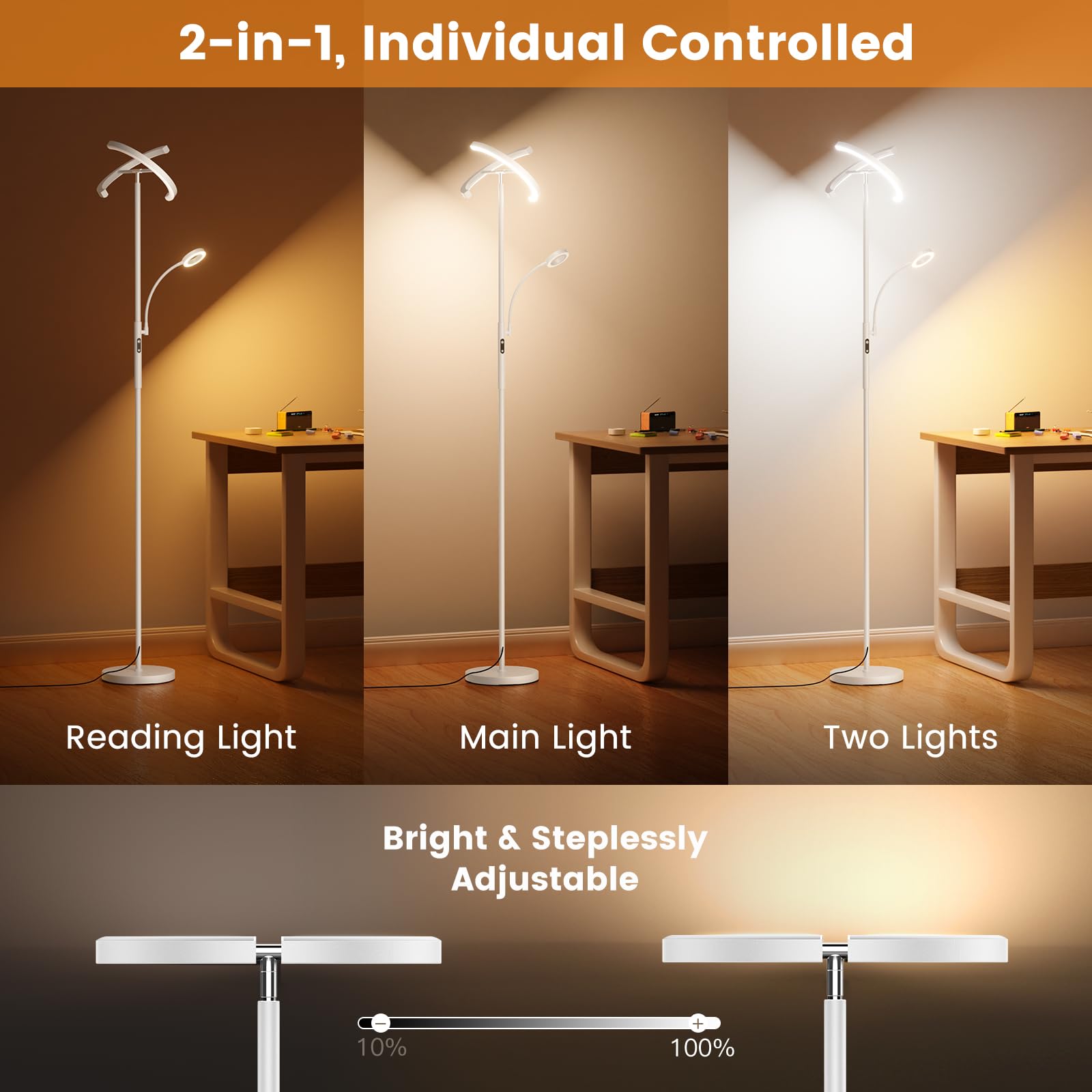 SIBRILLE White LED Floor Lamp - Dimmable, 68.89" Tall, Remote & Touch Control, Modern Design for Living Room & Bedroom, Model MF18813