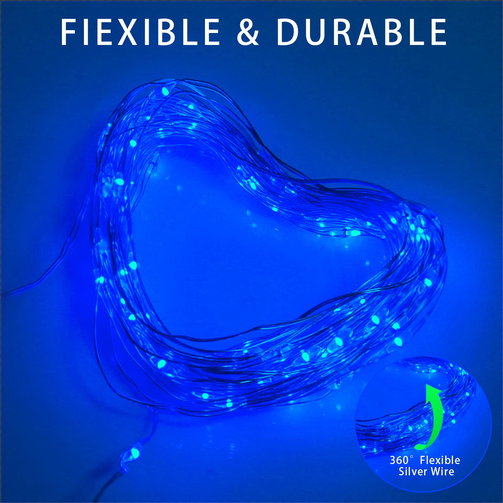 Yaozhou Solar Christmas String Lights Blue Outdoor Waterproof 100 Led(2 Pack) 8 Modes Copper String Lights Fairy Lights For Valentine'S Day Garden, Patio, Fence, Balcony, Outdoors(Blue 2Pcs