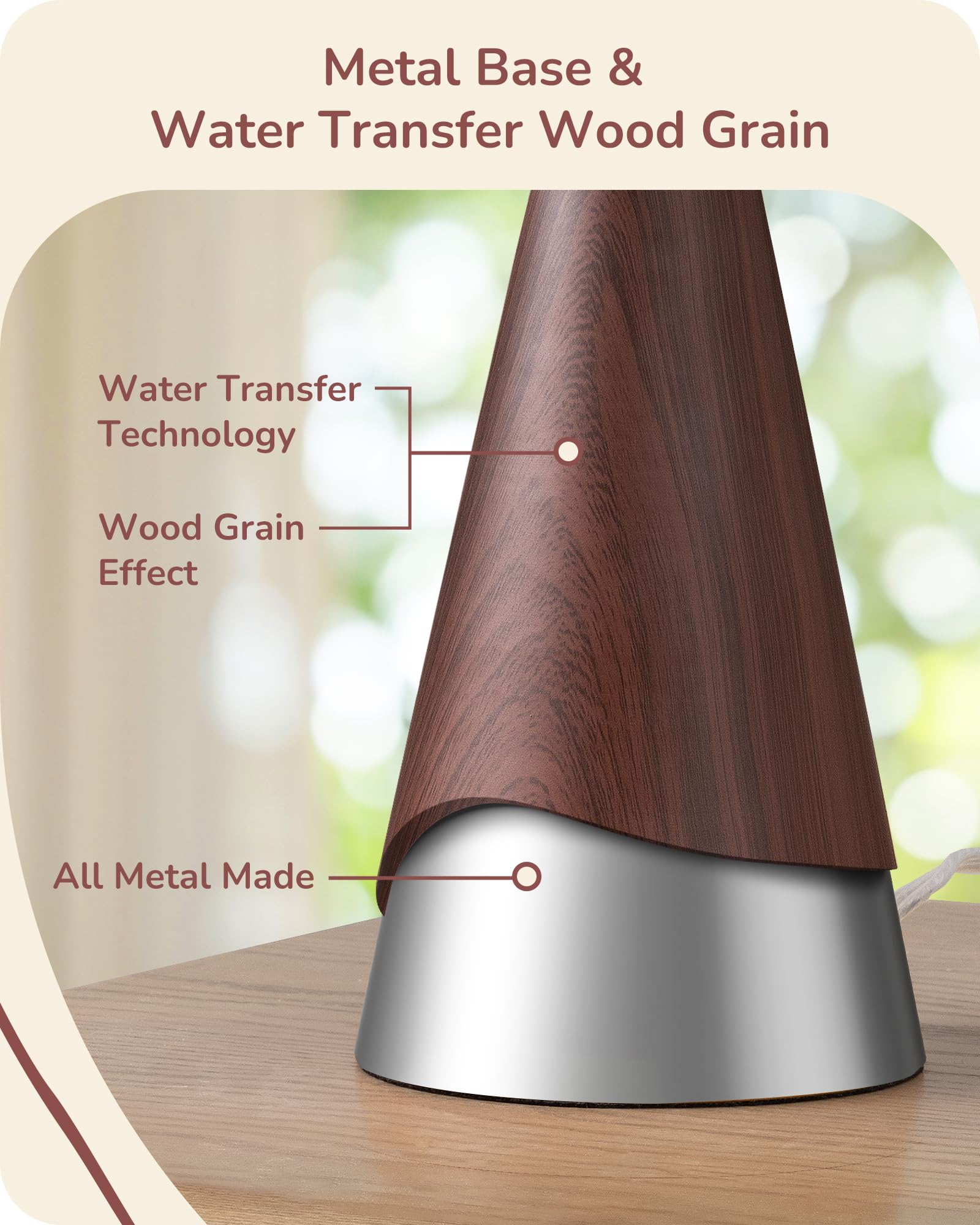 EDISHINE 21.85 Boho Table Lamp, Rustic Bedside Lamp, Water Transfer Red Wood Grain Metal Base, Beige Linen Shade, Farmhouse Nigh