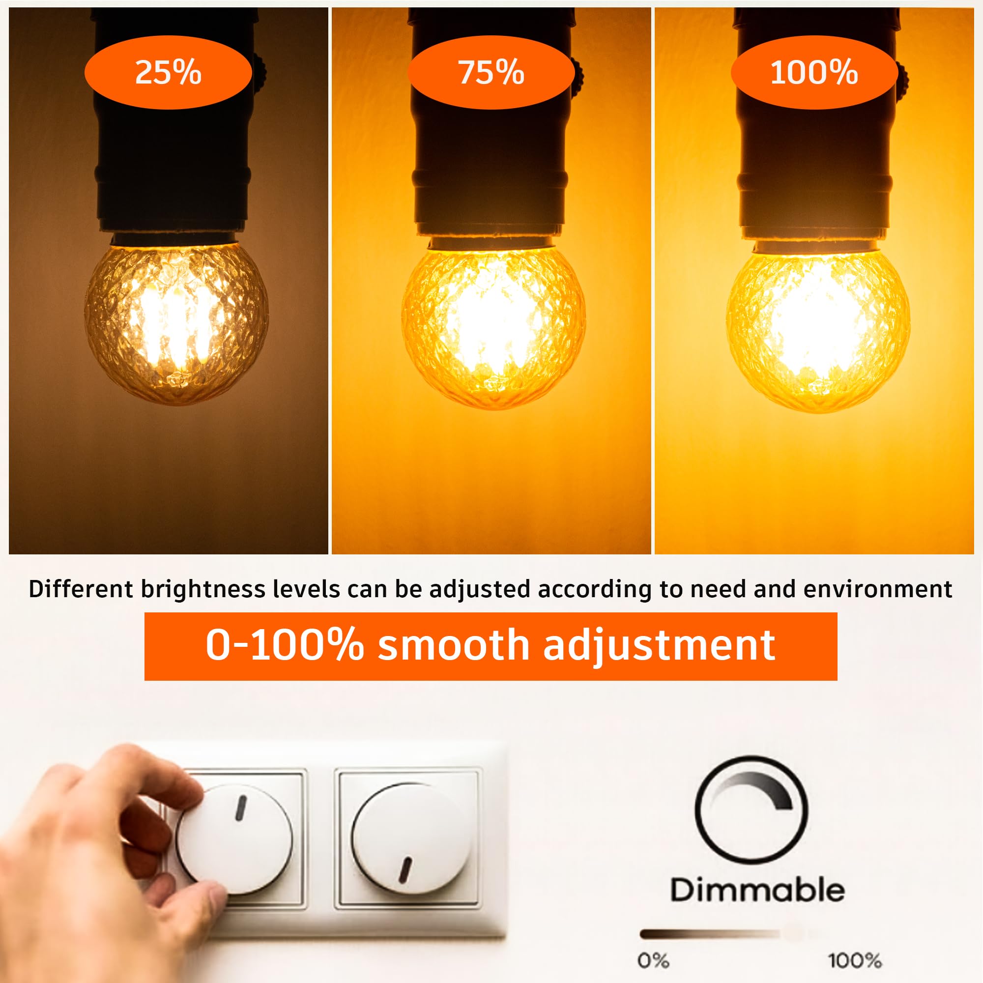 G40 Low Wattage Led Bulbs E26 Standard Screw Base 3 Watt Equivalent To 25W Decor Bulb,Dimmable Amber Small Edison Bulbs Warm Whi