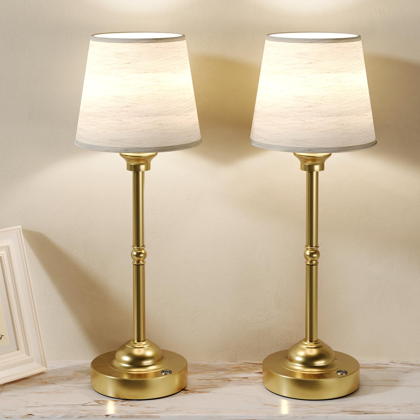 CHLORANTHUS 2 Pack Cordless Table Lamps, 3 Colors Stepless Dimming Fabric Desk Lamp, 6000mAh Rechargeable Battery LED Desk Lamp,