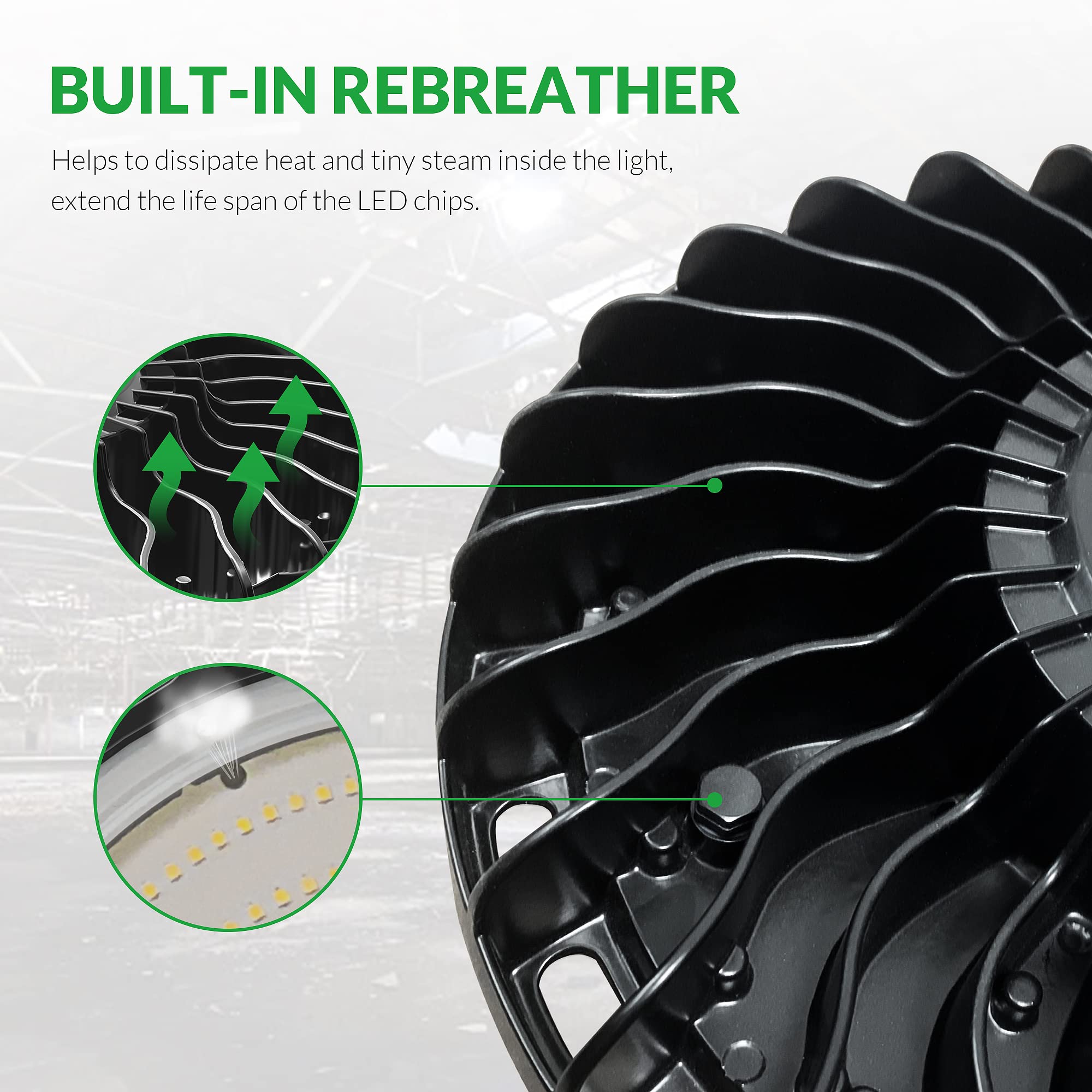 Flakeeper Led High Bay Light 150W, 22500 Lm With Us Plug 5Ft Cable (150Lm/W), 5000K Daylight, Waterproof, Ufo Commercial Industrial Warehouse Workshop Factory Barn Garage Area Lighting Fixture, 2 Pack