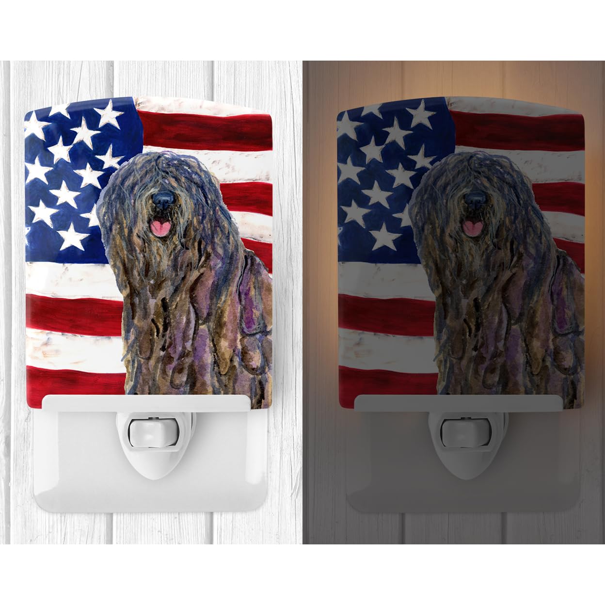 Carolines Treasures Ceramic Night Light, USA American Flag, Bergamasco Sheepdog, 6x4x3in, Multicolor, Model SS4008CNL