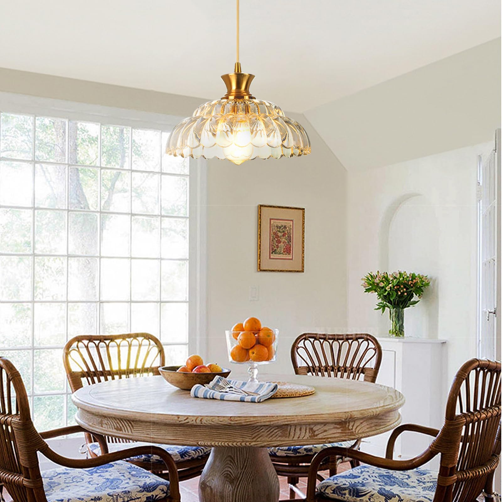 Mgcanyu Glass Pendant Lights Kitchen Island, 11.8'' Vintage Lighting Glass Light Fixtures Brushed Gold Modern Glass Chandelier H