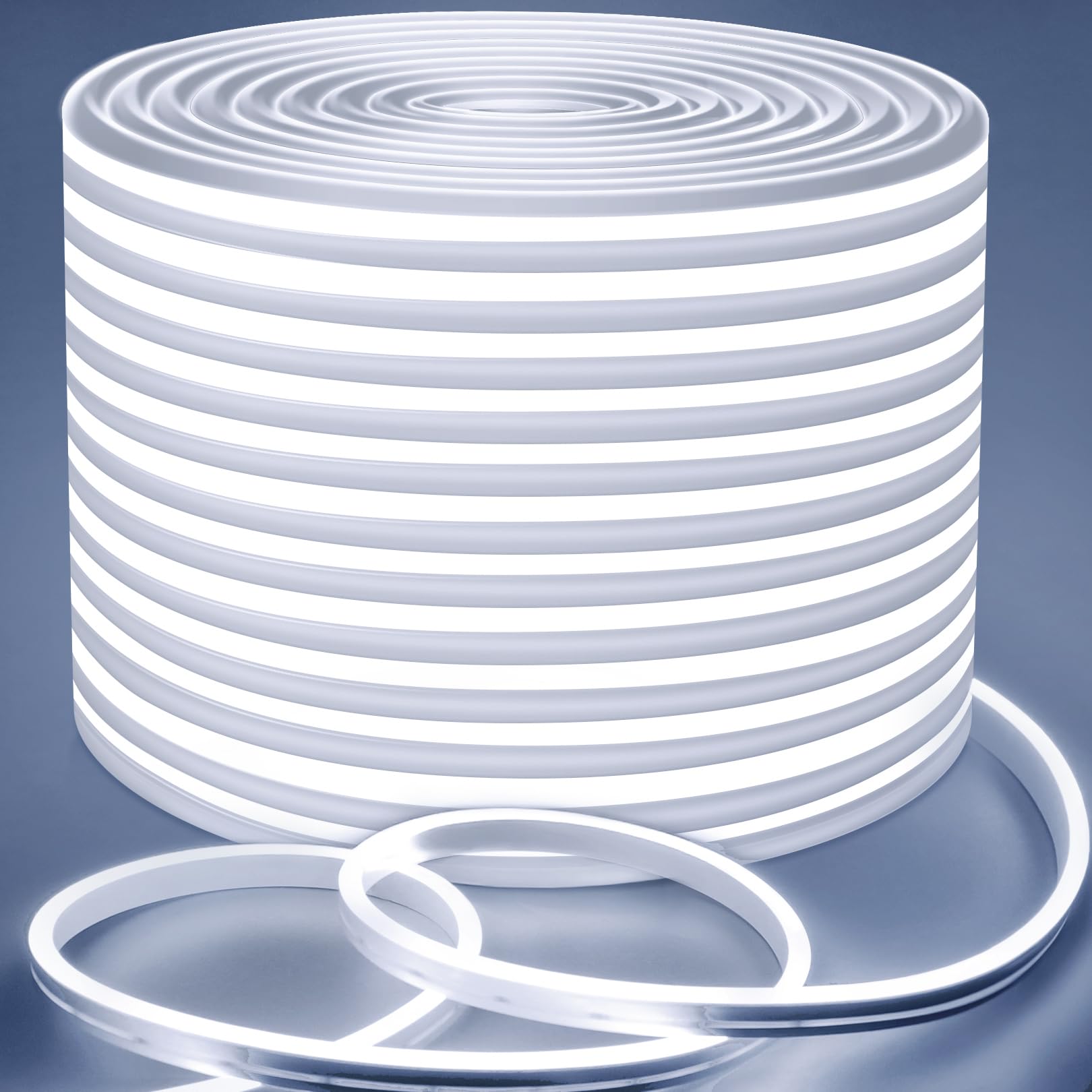Lamomo Neon Rope Lights, 49.2ft White IP65 Waterproof LED Strip Lights, 24V 6000K Silicone 1800 LEDs Neon Lights for Indoor, Bed