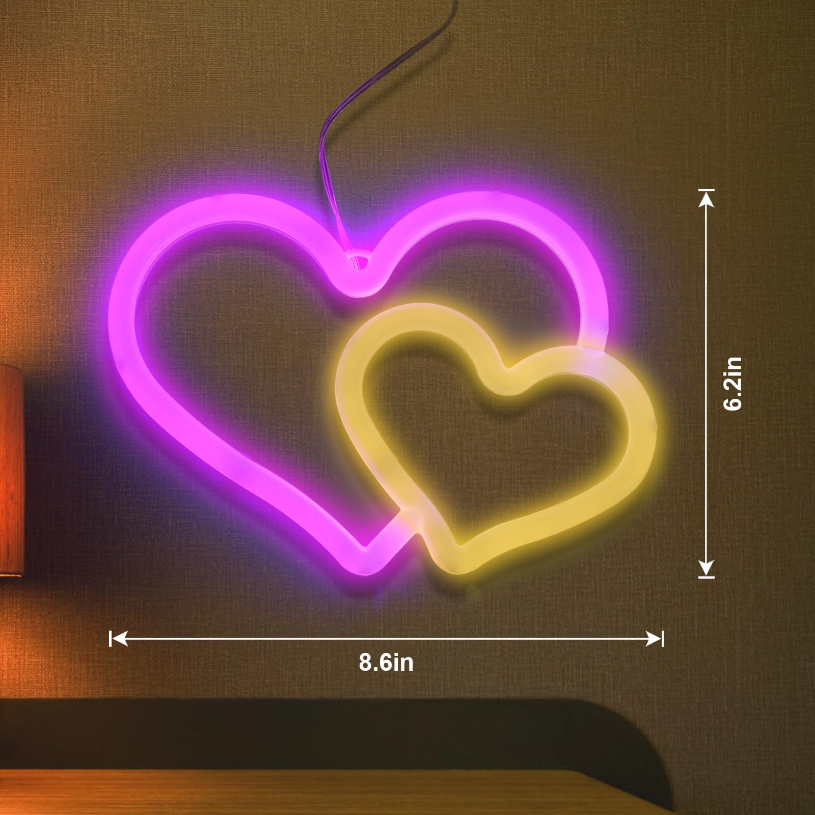 BRIGHTDECK Heart Neon Sign, LED Wall Décor, Battery Operated/USB Powered, 5x5 inches, Pink/Warm White, Model 001