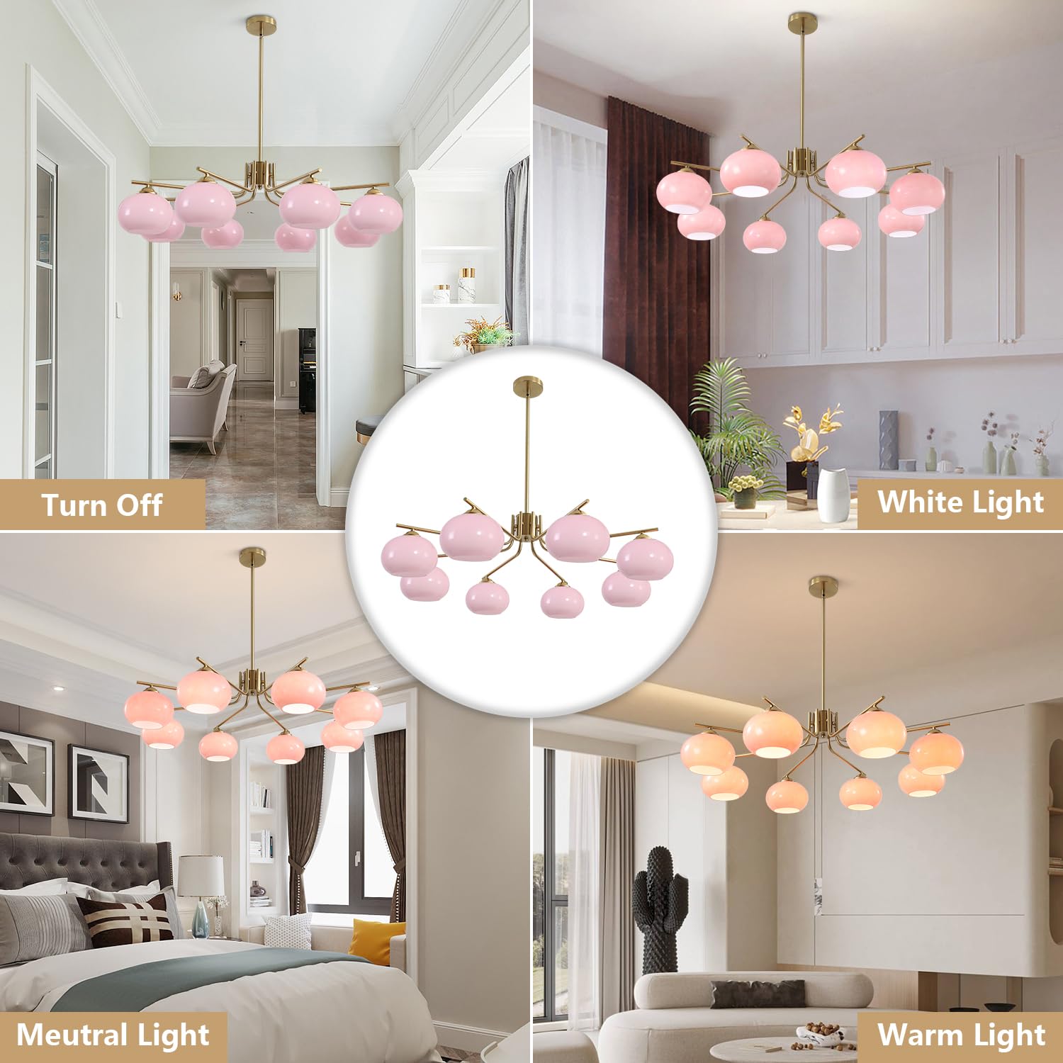 Kco 8 Light Pink Bubble Chandelier - Modern Pendant Light For Kitchen & Dining Room