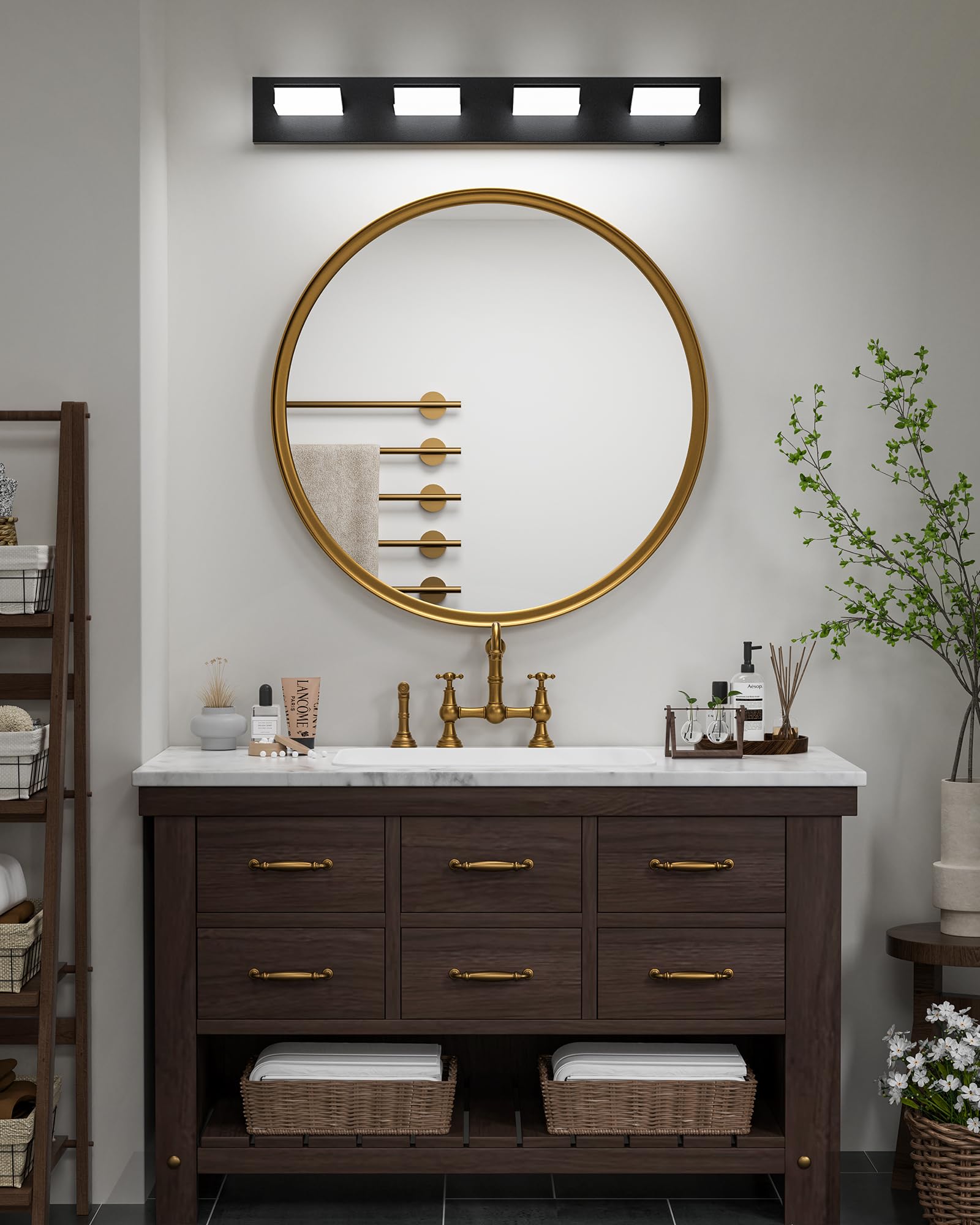 Jackyled Bathroom Vanity Light Fixtures, 270? Adjustable Modern 4-Light Vanity Lights Over Mirror, 32W 3 Color Lights 3000K/4500