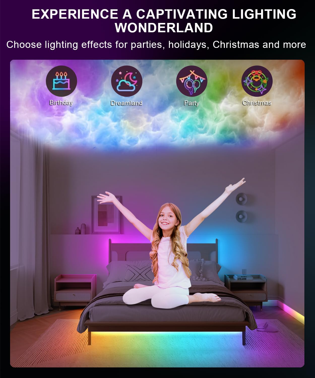 Tenmiro Rgb Smart Ic Led Strip Lights, Diy Rainbow Multicolor Music Sync Light Strips Color Changing Strip Lighting,Led Lights F