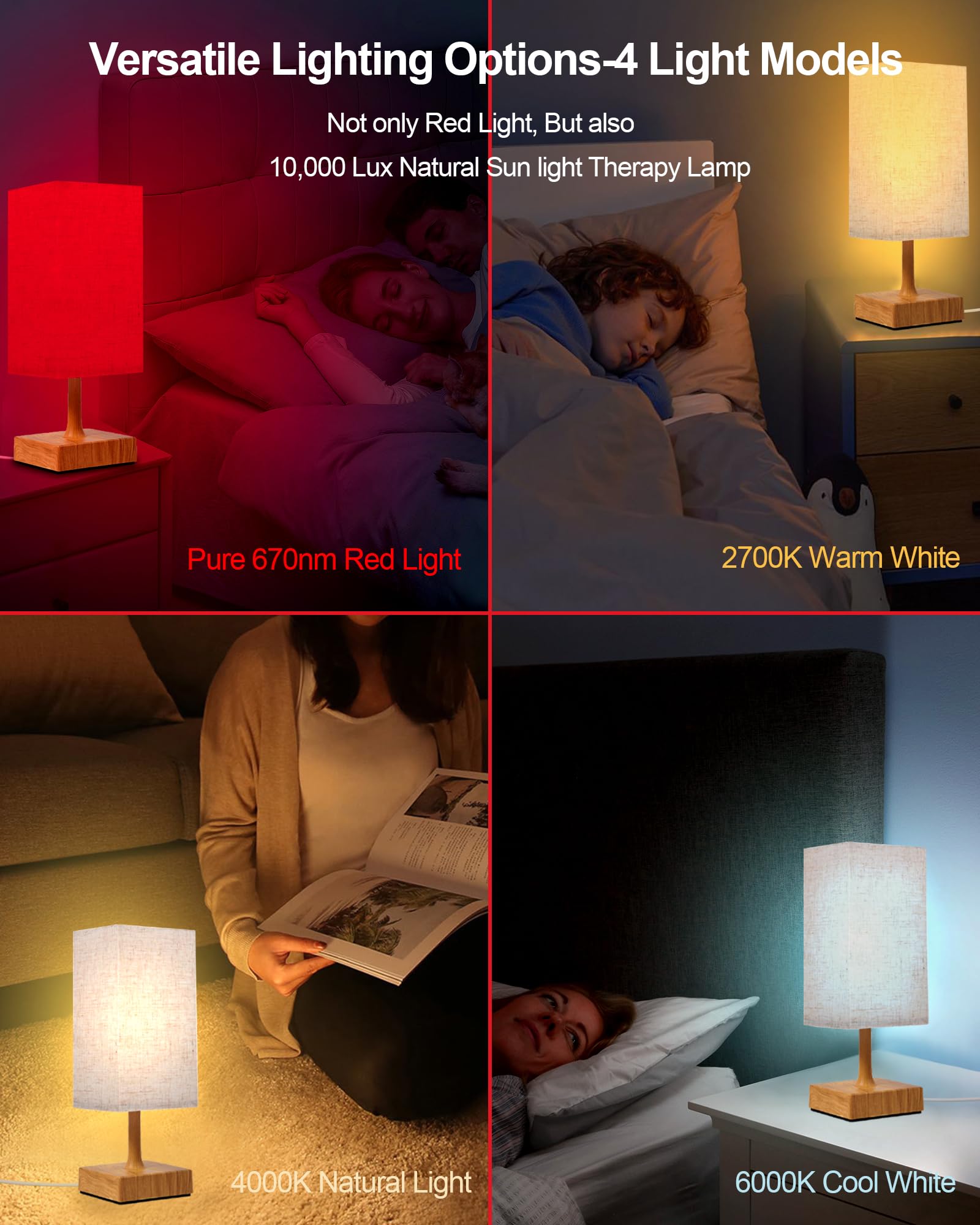 Red Light Night Light Lamp for Sleep, 670nm Red Nightlight Desk Lamp for Bedroom with Multi-Color and Brightness Options Remote