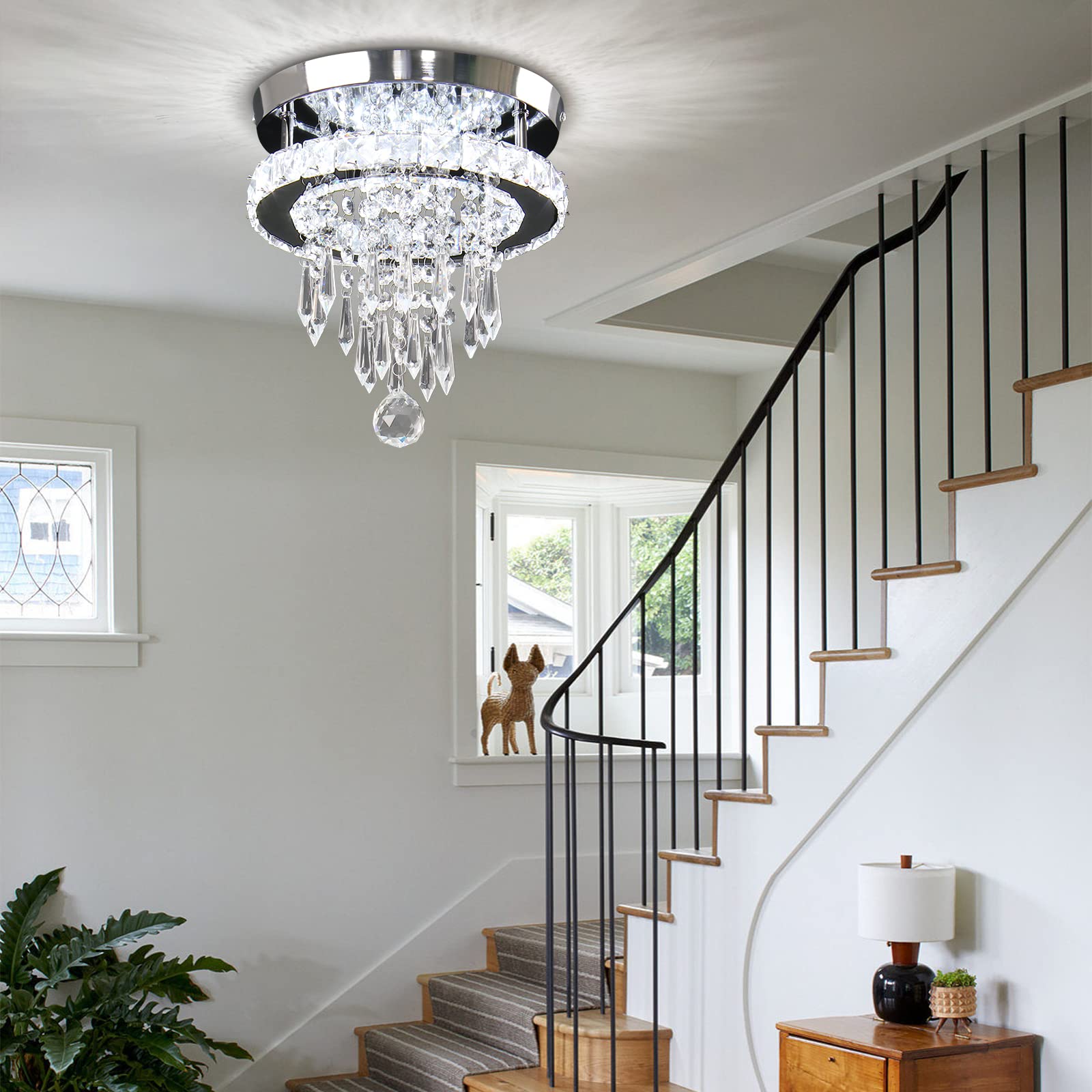 Clairdai Modern Small Closet Chandelier Led Ceiling Light Fixtures Stainless Steel Flush Mount Ceiling Chandeliers Light For Bedroom,Foyer,Hallway,Closet(Cool White)