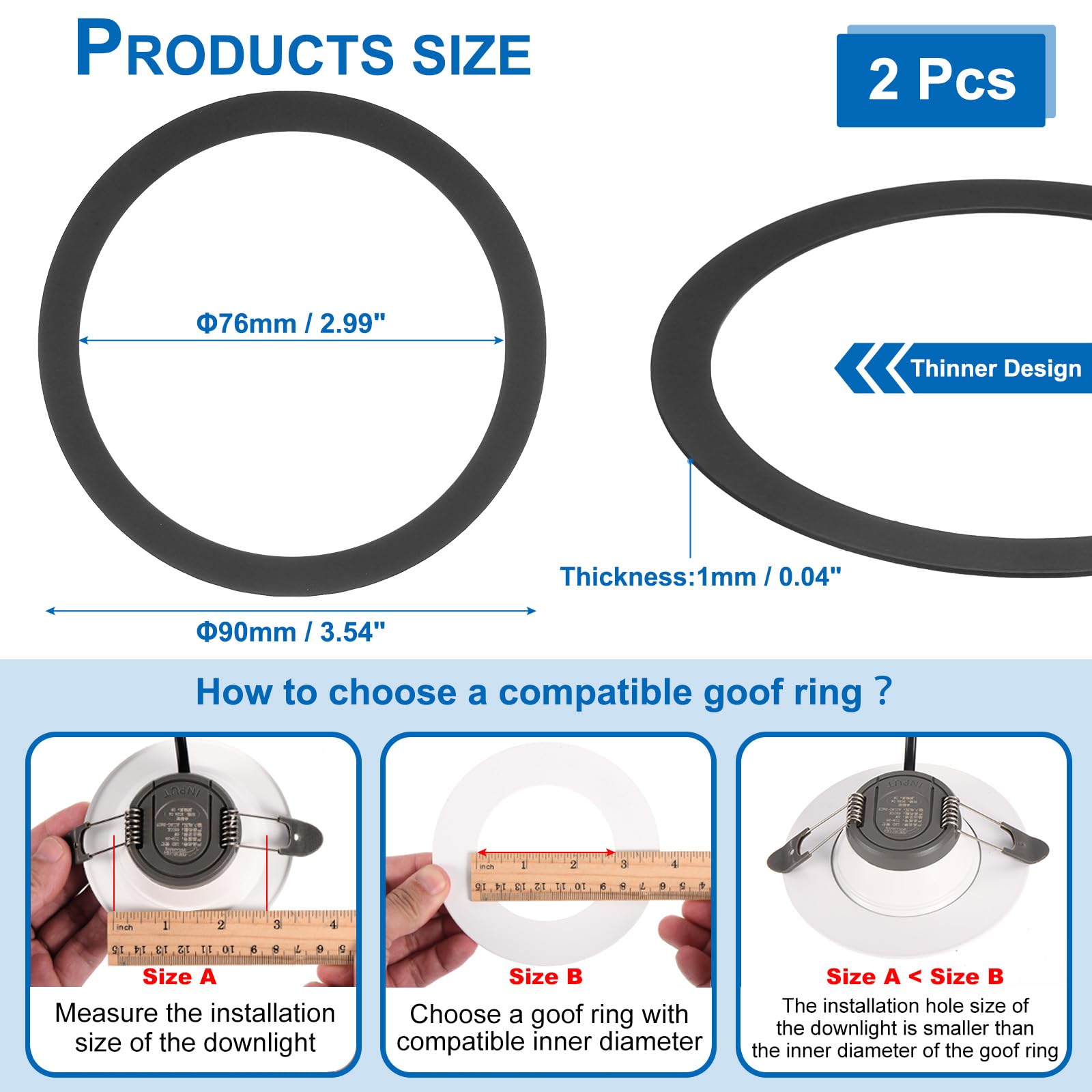 Patikil Metal Goof Trim Ring, 2 Pcs 3.54'' Od 2.99'' Id Circular Ceiling Light Trims Ring Recessed Light Cover Ring For Recessed