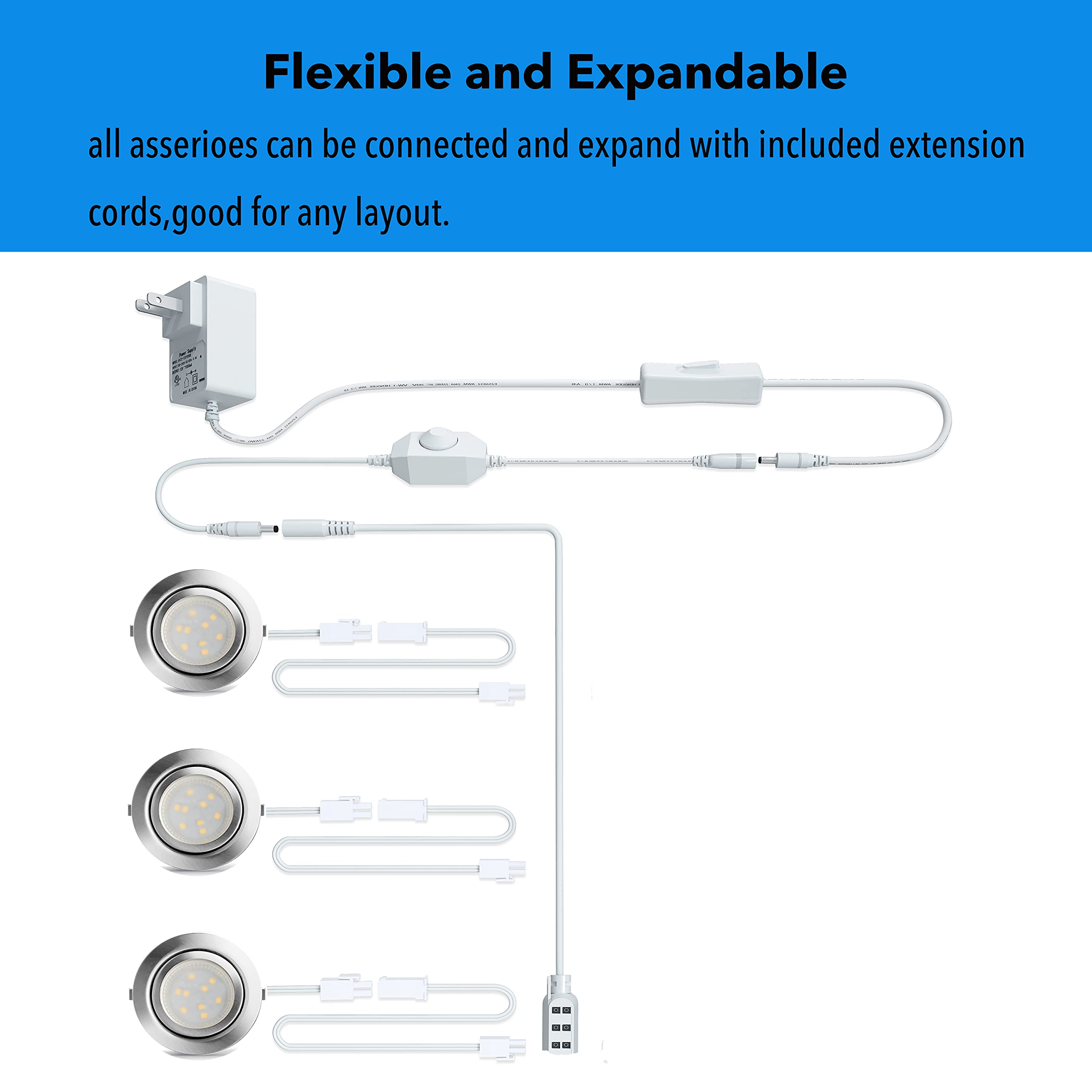 LAMPAOUS LED Puck Lights - Dimmable Recessed Under Cabinet Lighting, 3pcs, Warm White, Aluminum, Model P-50, Silver