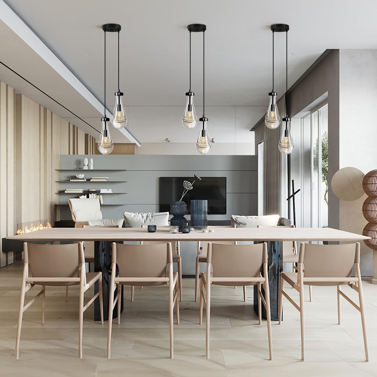 Joyunleo Black Raindrop Pendant Lights Kitchen Island  Bronze 2-Light Cluster Pendant Light For Dining Room  Dimmable Hanging Pendant Lighting Bedroom Light Fixture Ceiling Chandelier For Foyer