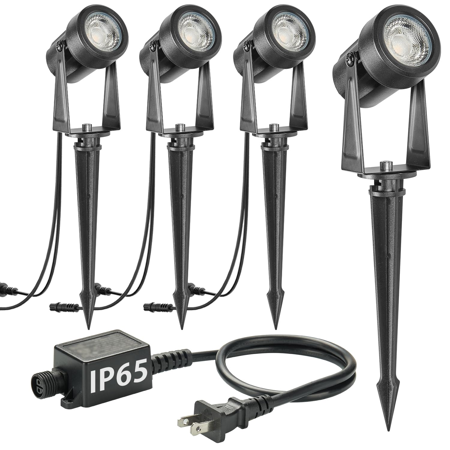 SUNTHIN Outdoor Spot Lights, 4 Pack, IP65 Waterproof, Warm White, Plastic for Yard, Garden, Lawn, Tree, and Fence Use