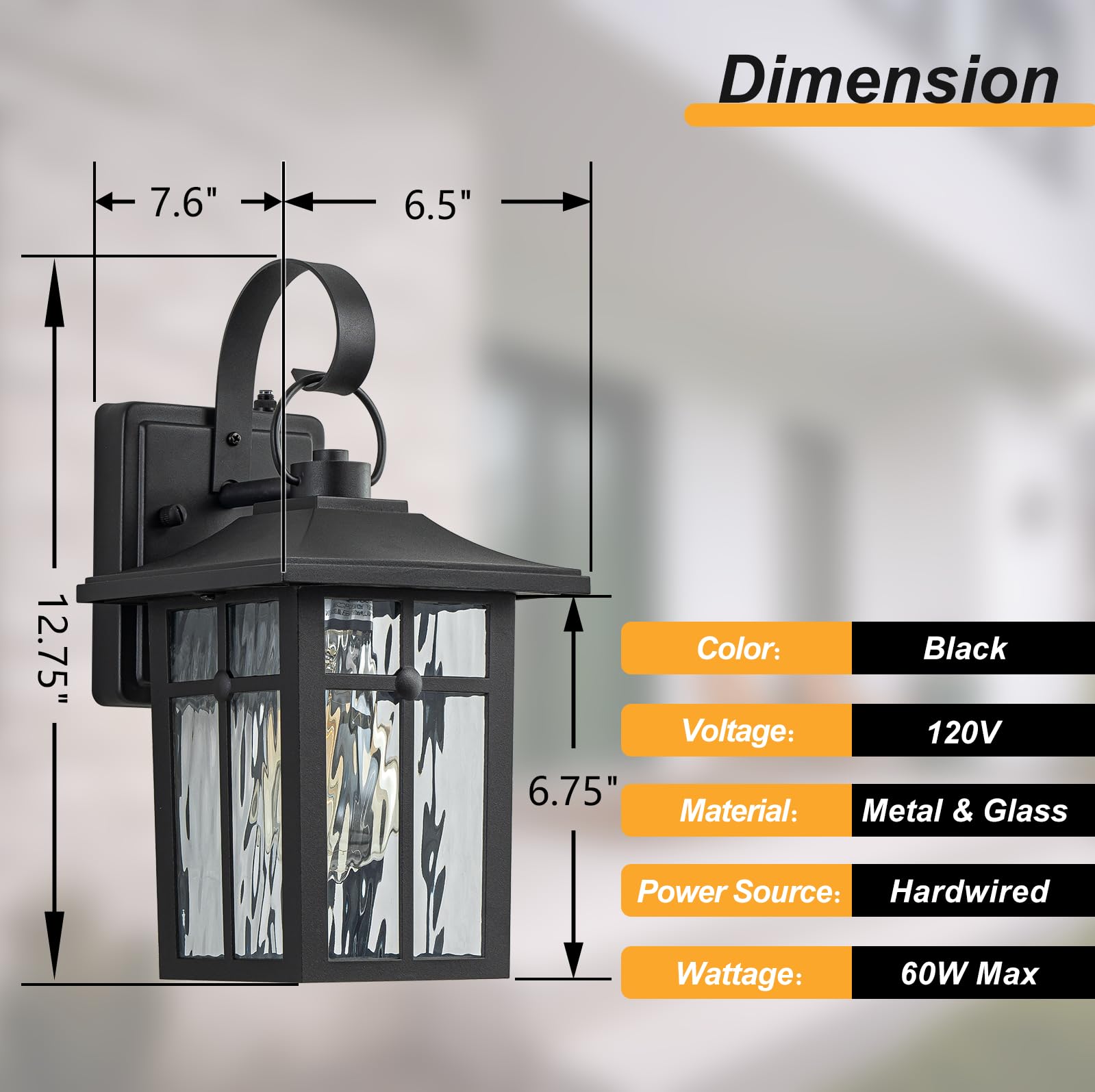 Lawyettle 2 Pack Dusk To Dawn Outdoor Wall Lights, Exterior Light Fixtures Wall Mount With Ripple Glass, Waterproof Black Porch Lights, Outside Wall Lantern For Entryway, Garage, Patio