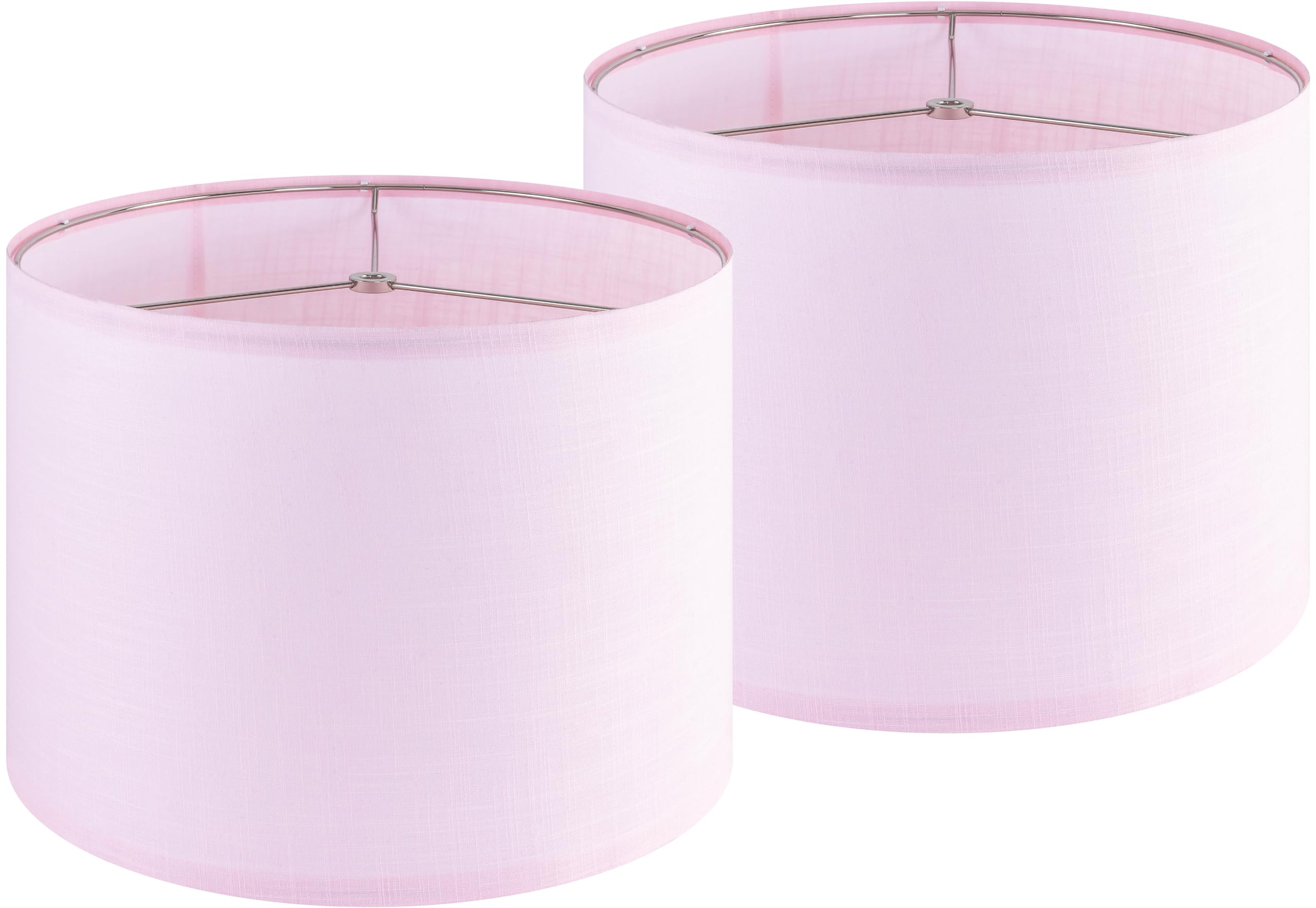 PIKOPIKO Pink Linen Set of 2 Medium Drum Lamp Shade, Easy Assembly Required 13'' Top x 13'' Bottom x 10'' High Replacement Lamp 