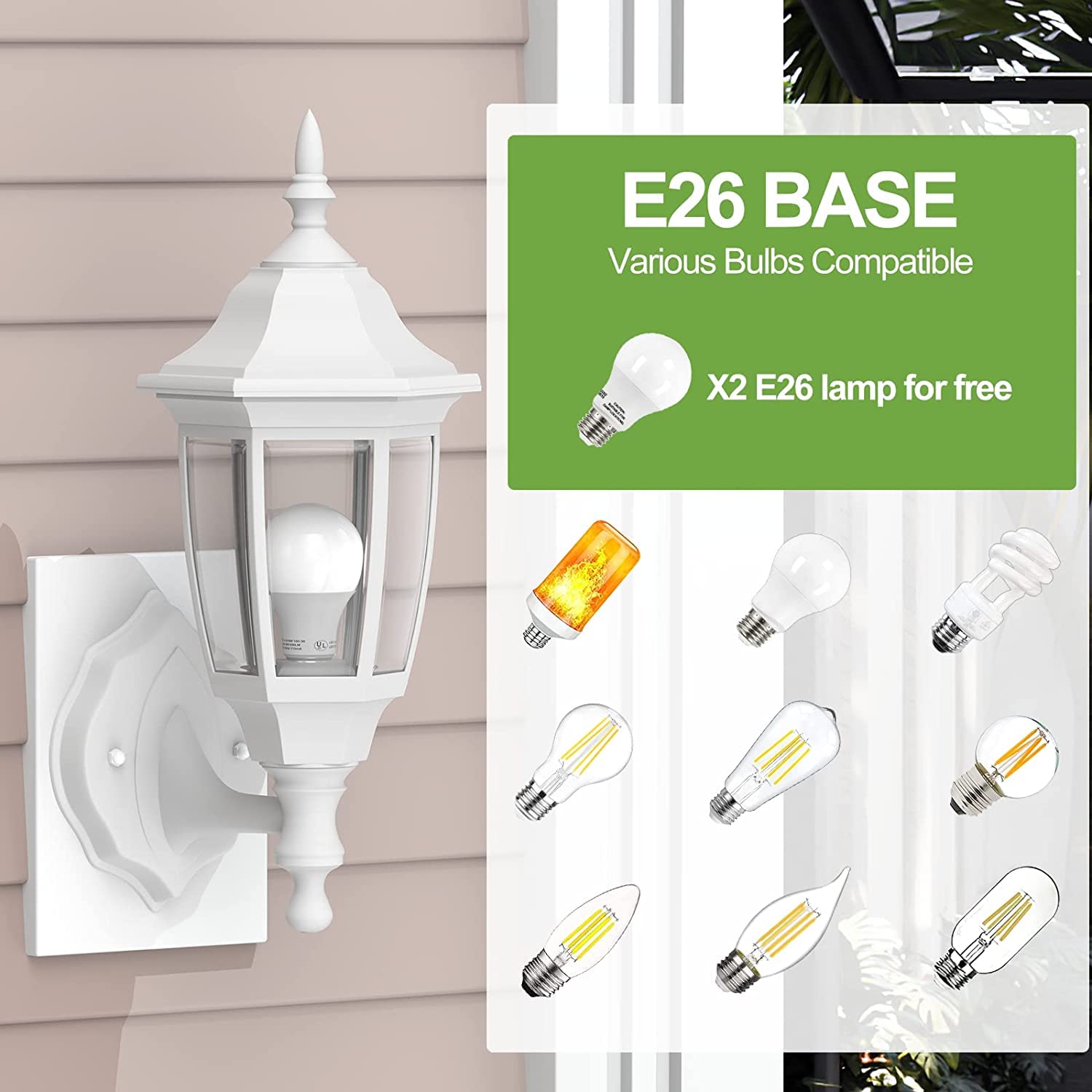 EMART Outdoor Porch Light - Waterproof Wall Mount Lantern, Anti-Corrosion Plastic, White, No Sensor, Model EM-WGL-2 (Bulb Included)