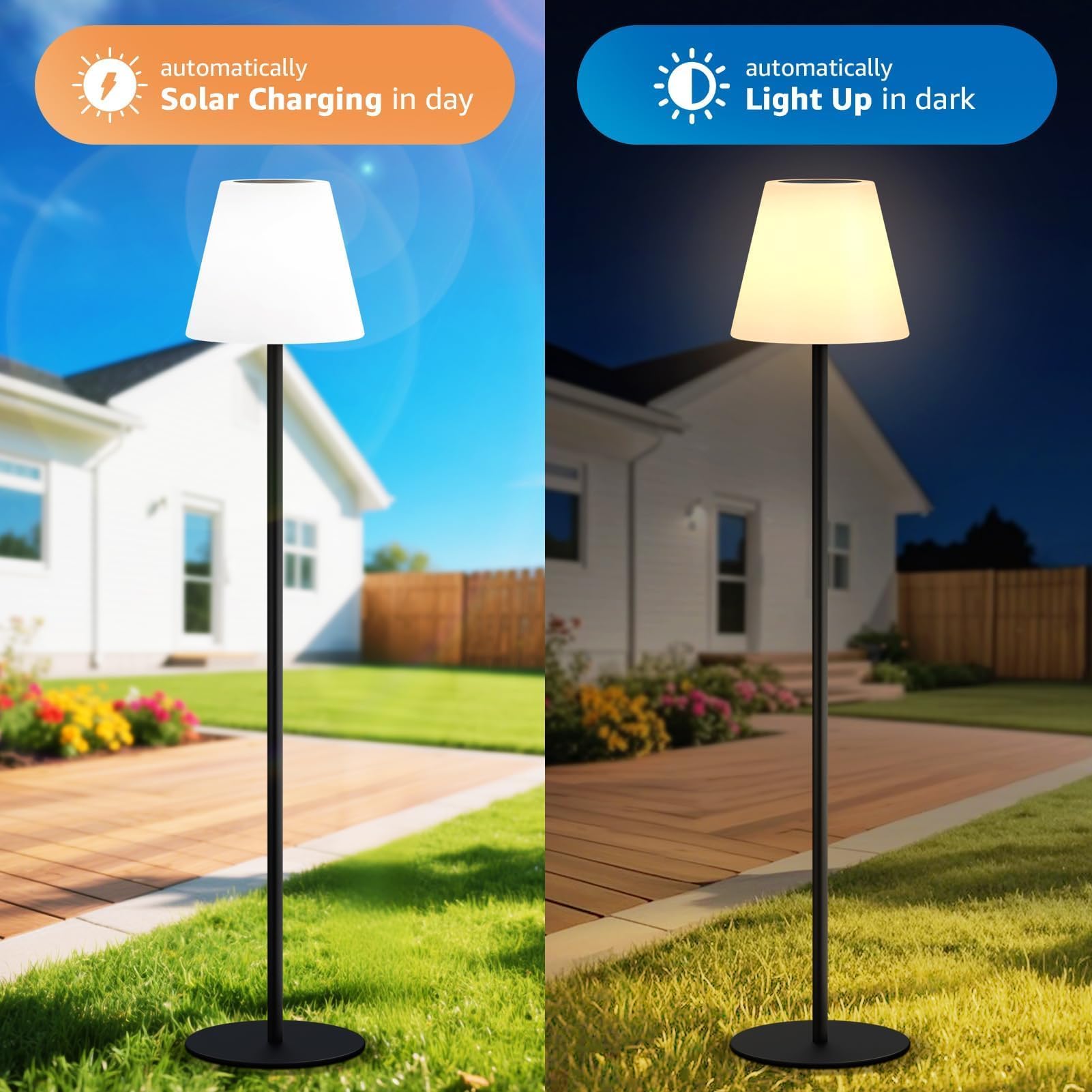 Ggii Solar Outdoor Floor Lamp Usb Rechargeable Cordless Dimmable Rgb Warm White Led Lights For Yard Garden Patio Round Base 59 I