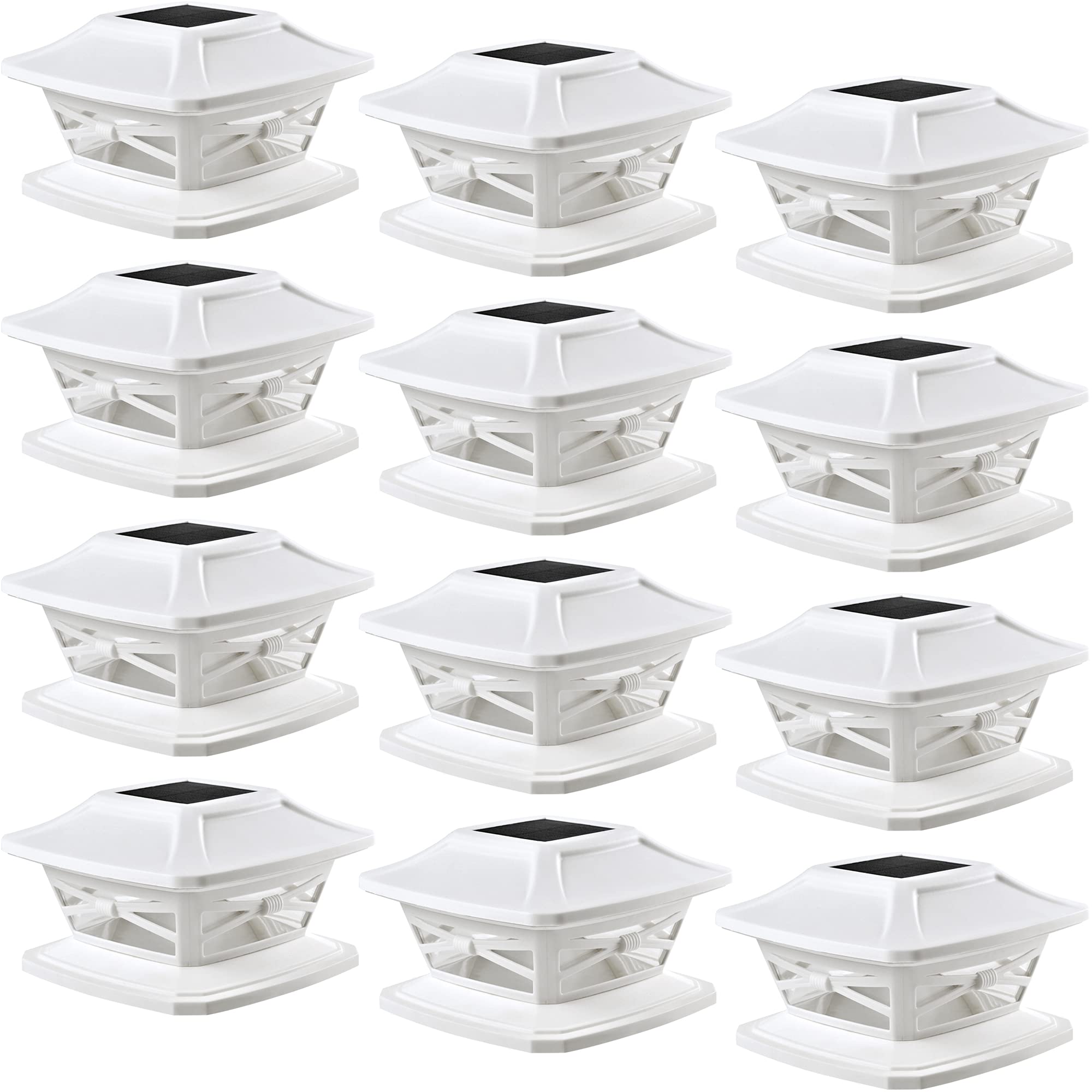 Davinci Lighting Flexfit Solar Post Cap Lights - 12 Pack - Pearl White - For 4x4, 5x5, 6x6 Wooden Posts - Bright LED