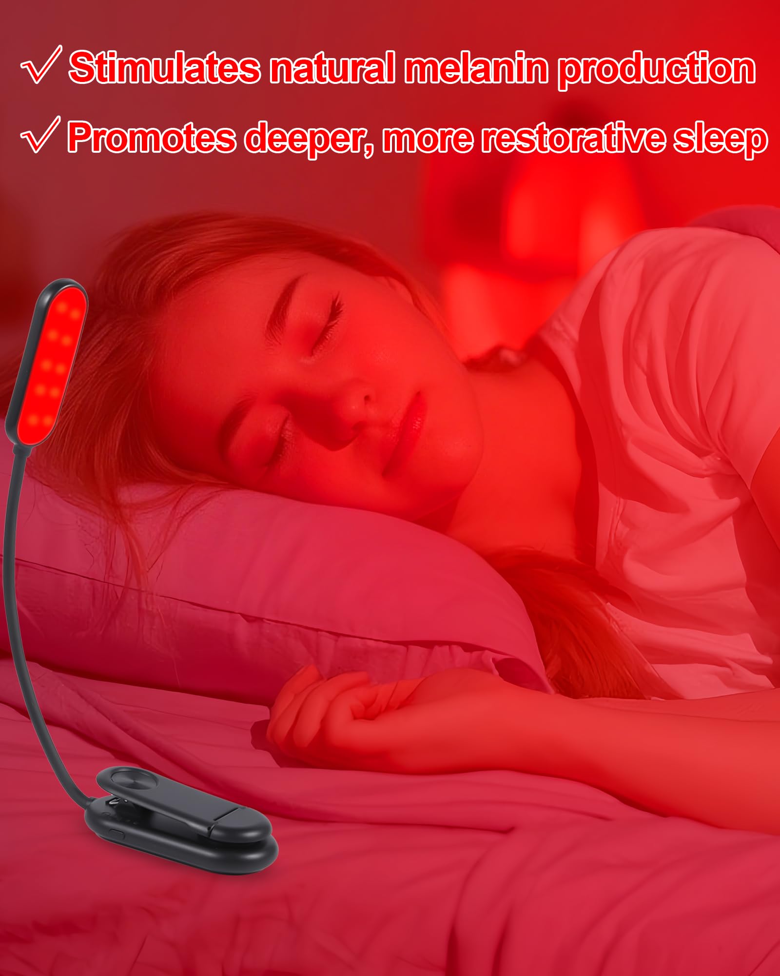 Finezeal Rechargeable Red Book Light - Portable LED Therapy Lamp, 3 Modes, Clip-On, Black-1 Pack