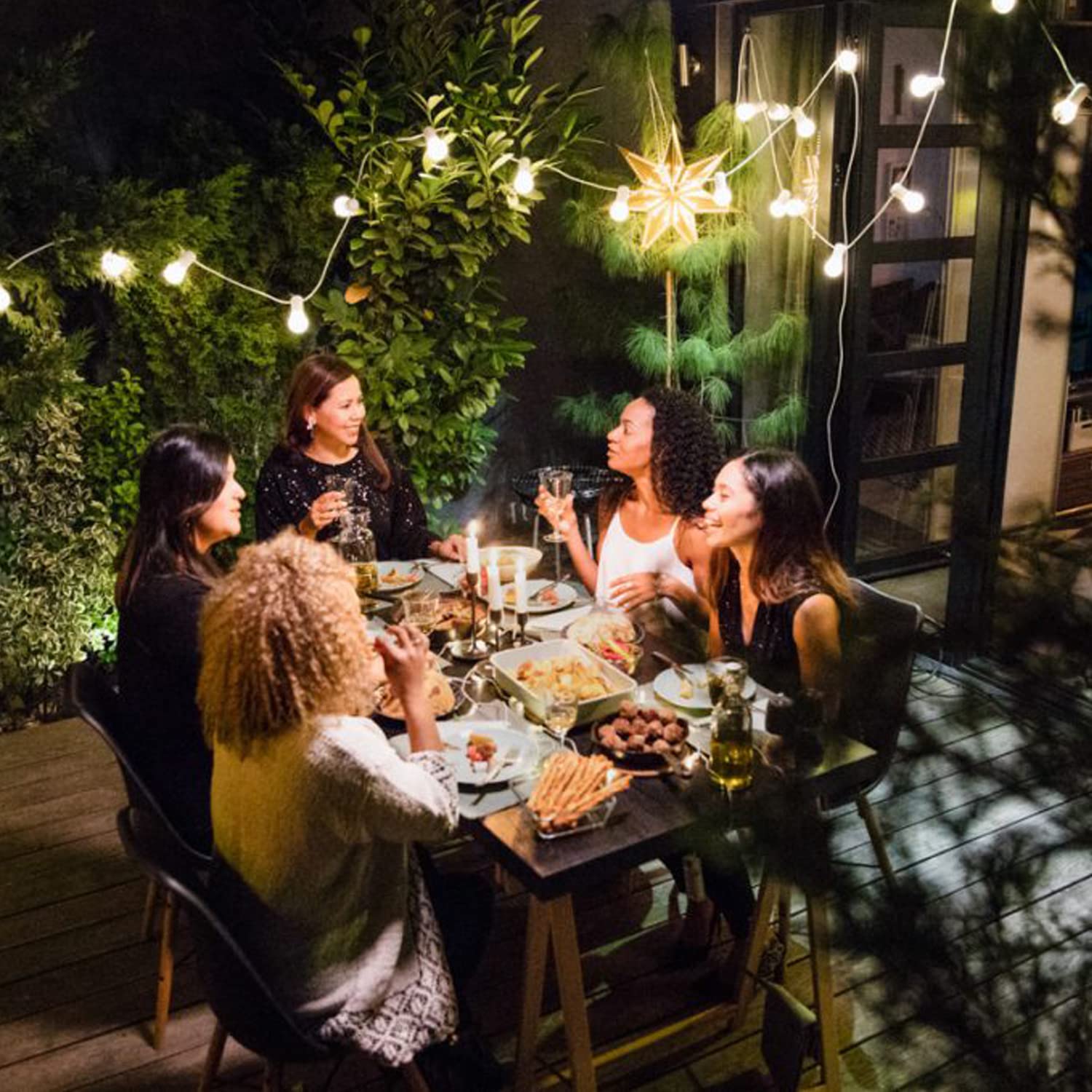 Zyk Solar String Lights Waterproof Led Indoor/Outdoor Hanging Umbrella Lights With 25 Bulbs - 27 Ft Patio Lights For Deck Yard T