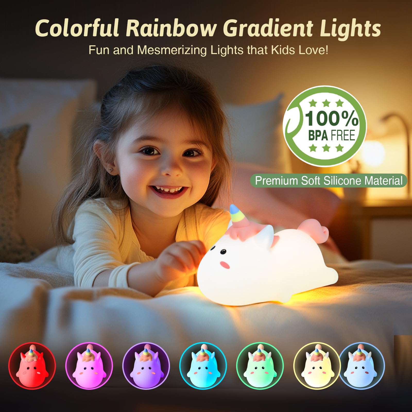 Dealswin Night Light For Kids  Cute Animal Touch Lamp  Color Changing Silicone Led Night Light  Table Lamp Bedside Lamp Nursery Night Lamp Gifts For Girls Toddler Baby Room Decor